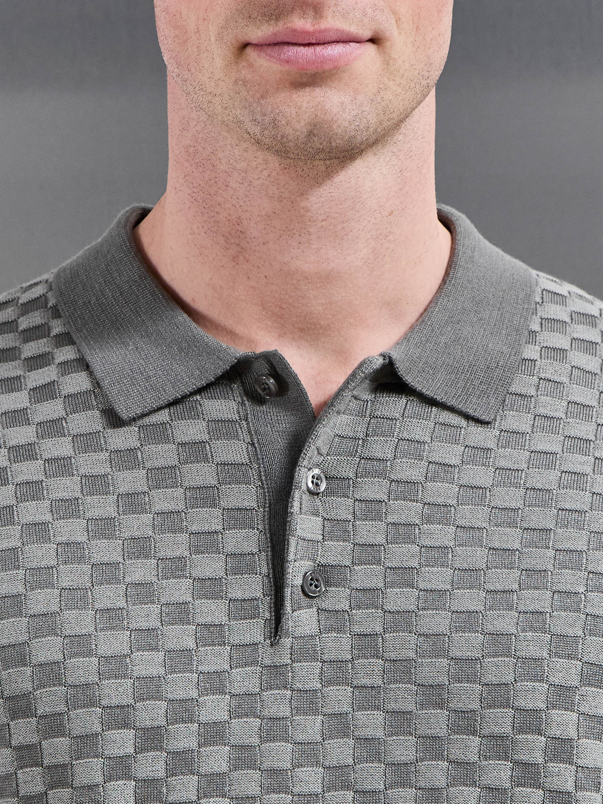Square Contrast Textured Polo Shirt in Sage