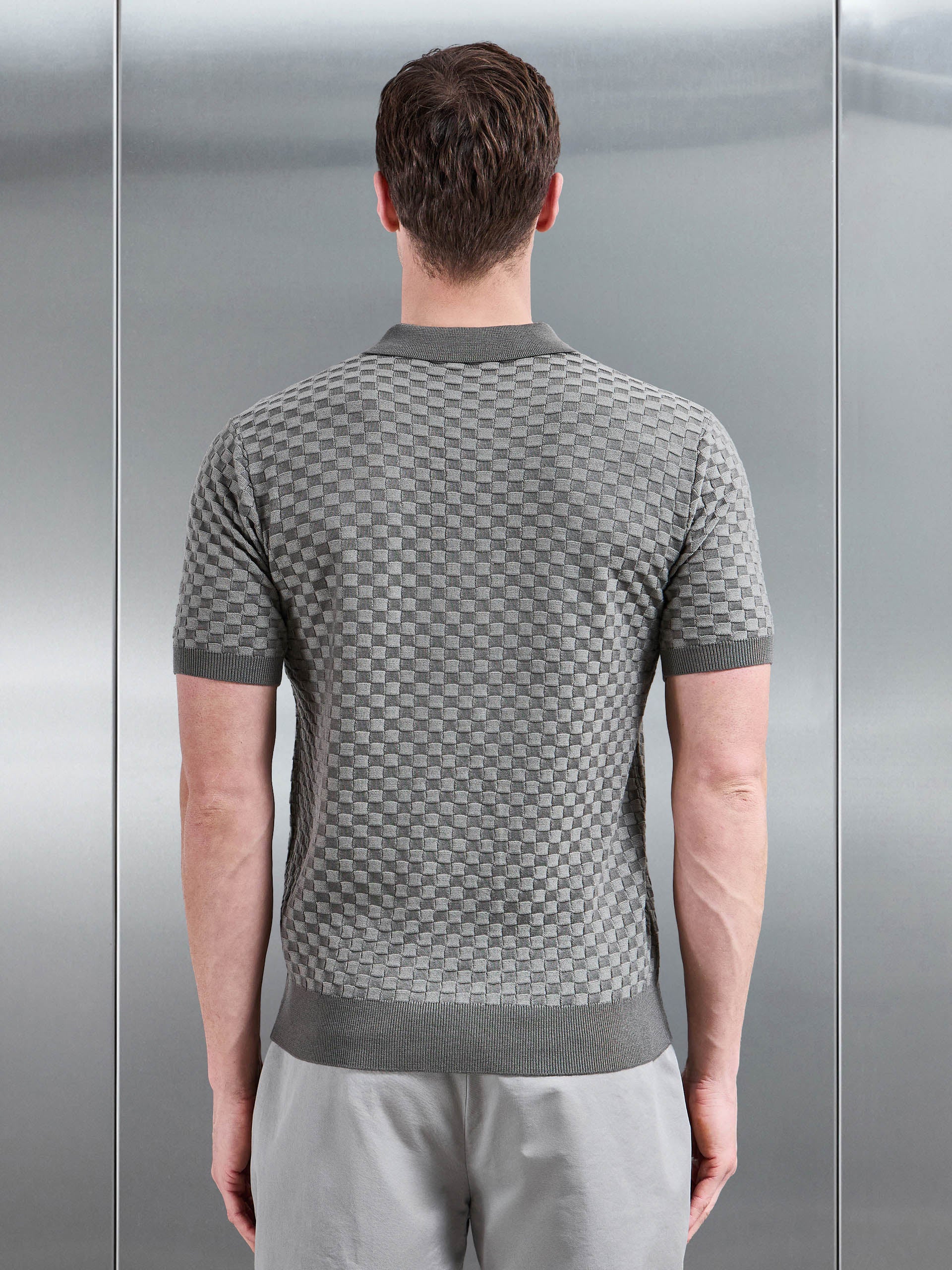 Square Contrast Textured Polo Shirt in Sage