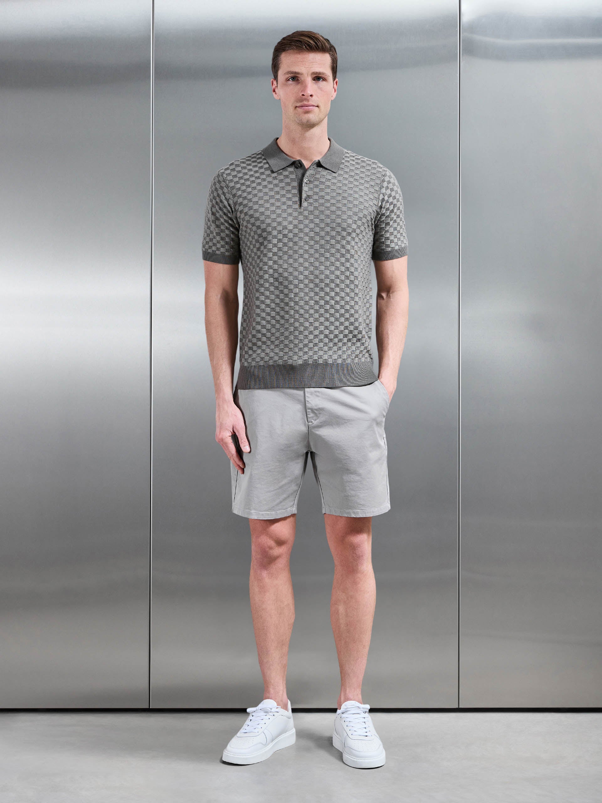 Square Contrast Textured Polo Shirt in Sage