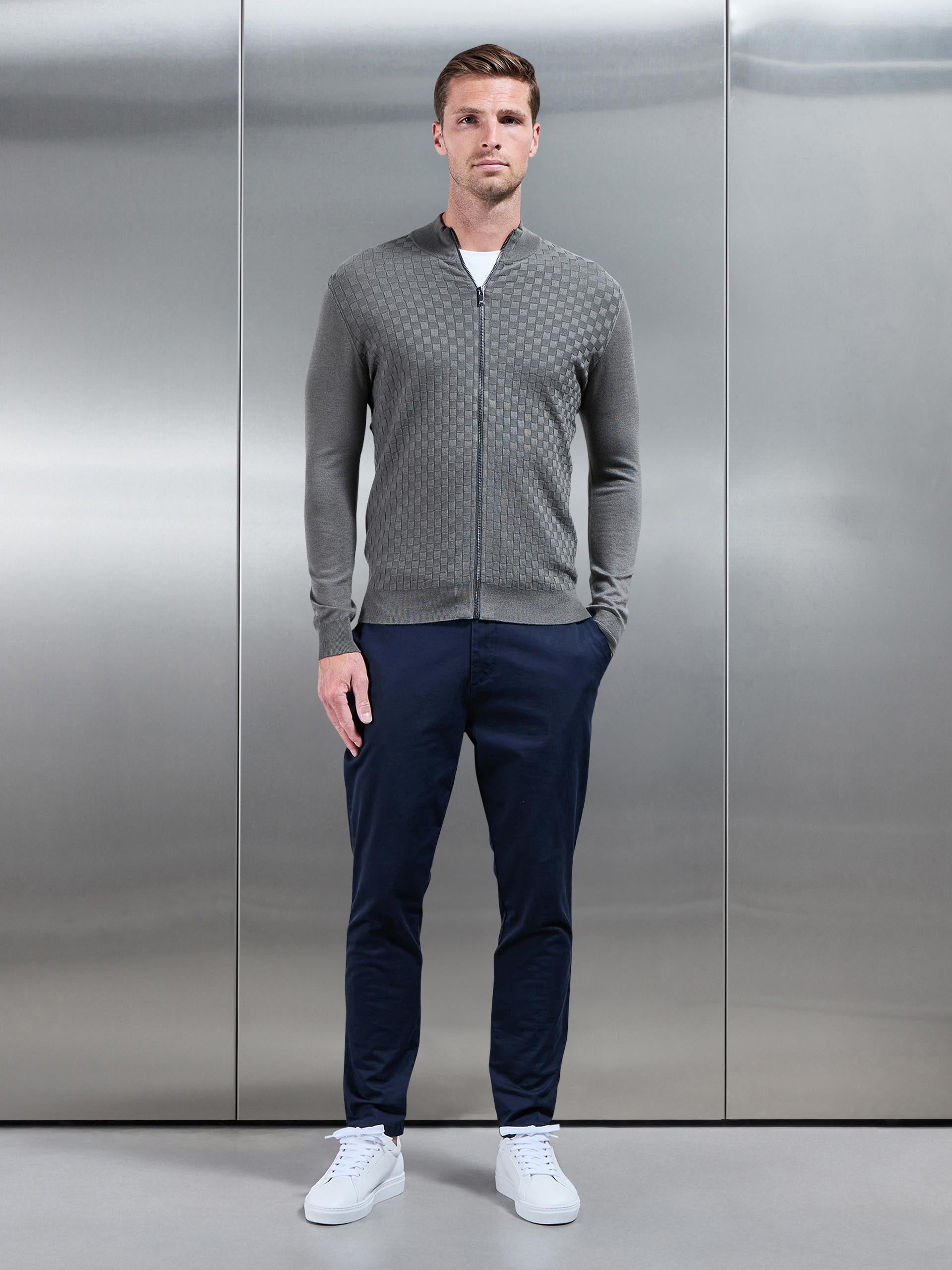 Square Textured Zip Through Jacket in Sage