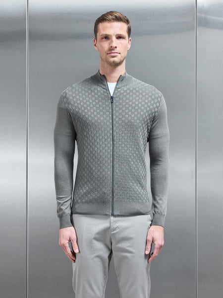 Square Textured Zip Through Jacket in Sage