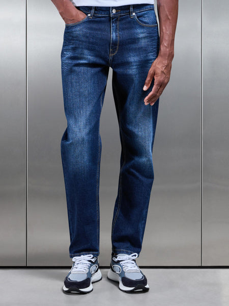 Straight Leg Denim Jeans in Dark Wash