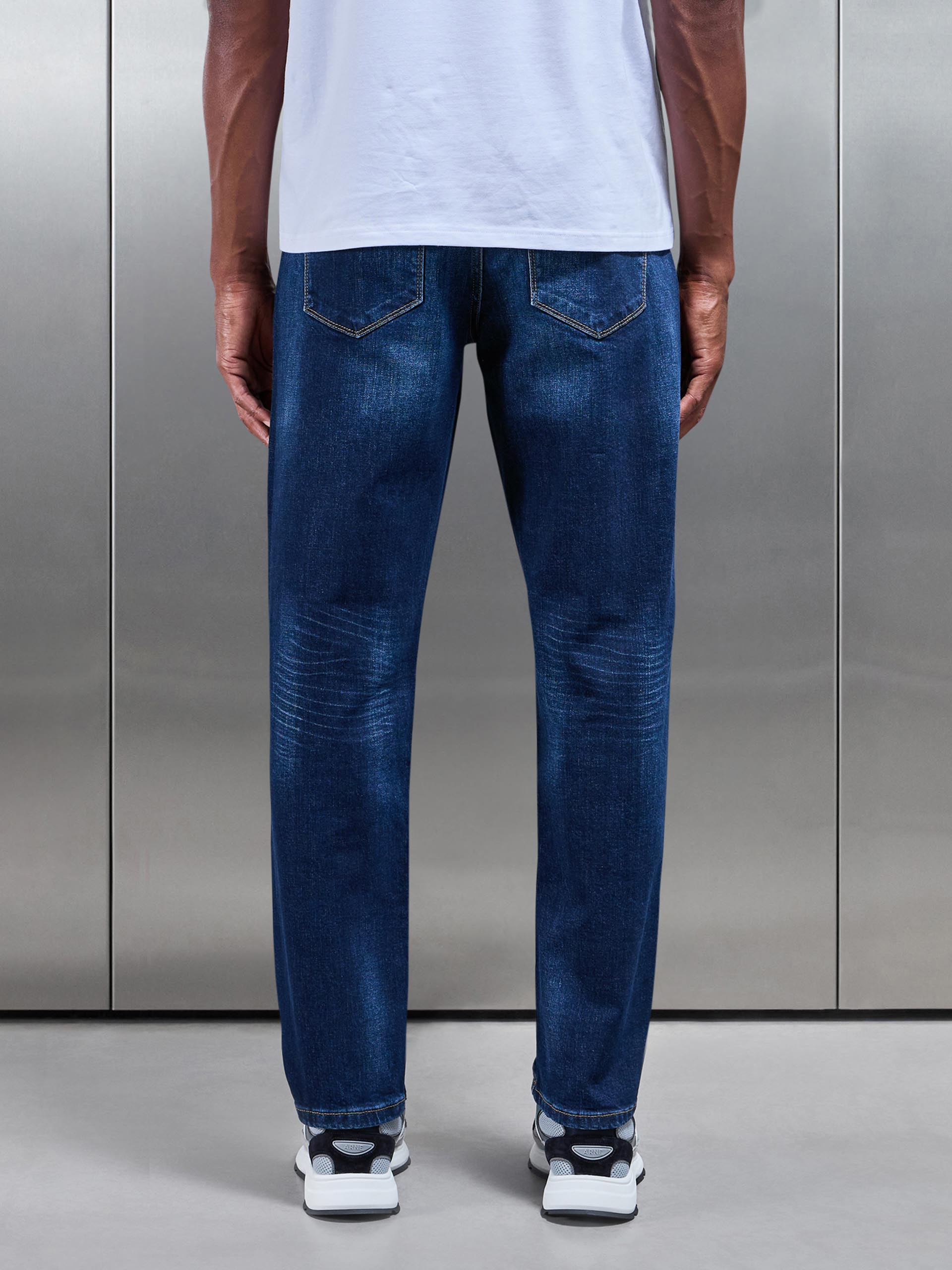 Straight Leg Denim Jeans in Dark Wash