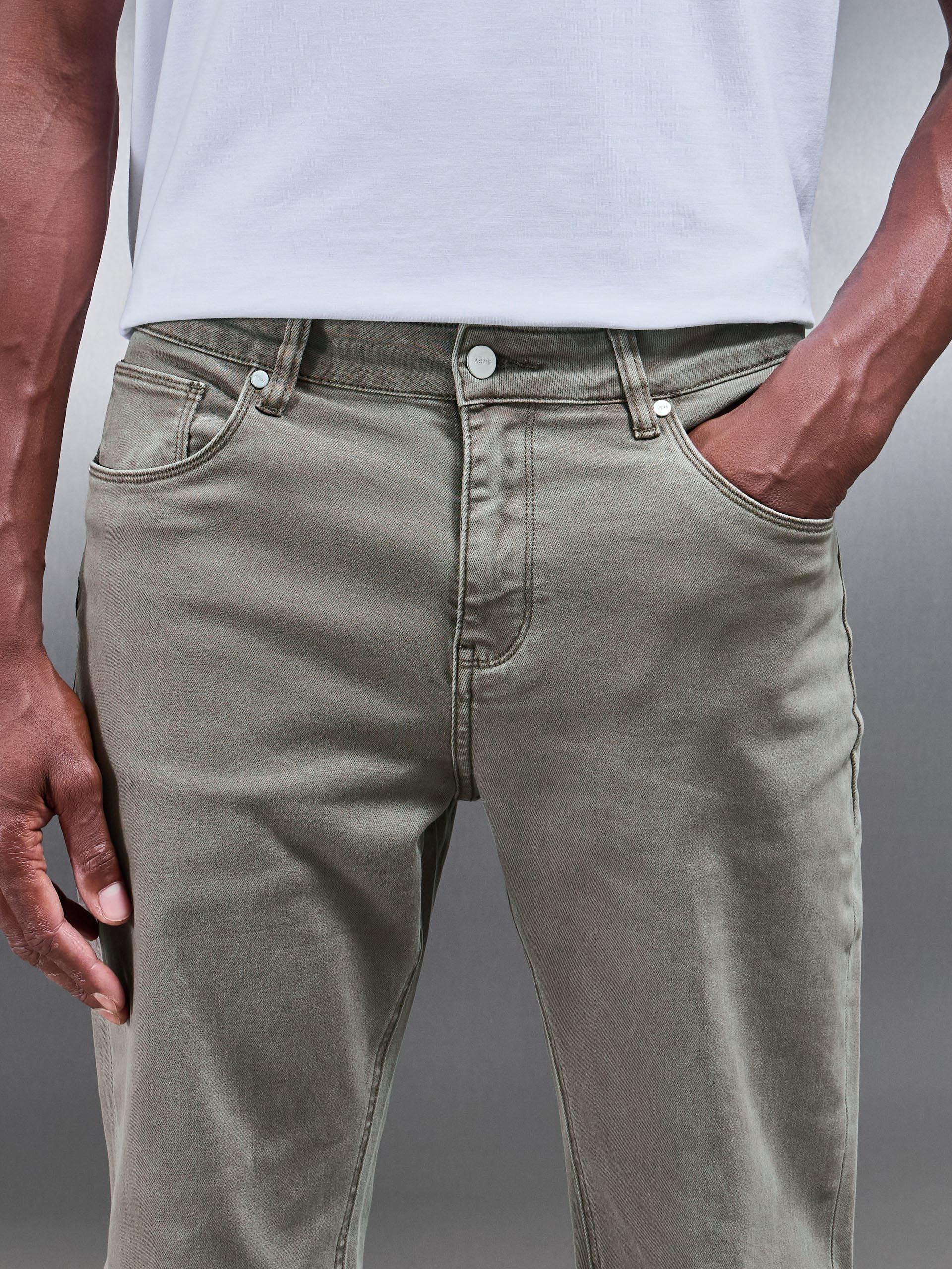 Straight Leg Denim Jeans in Olive