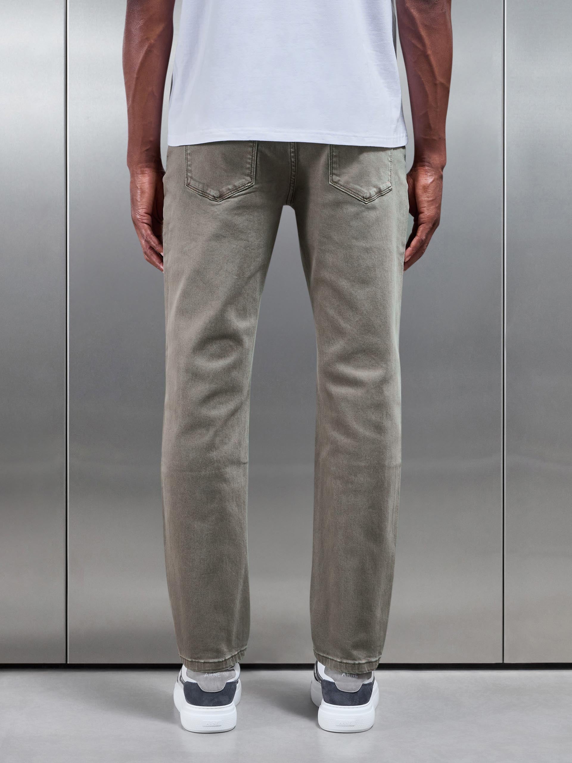 Straight Leg Denim Jeans in Olive