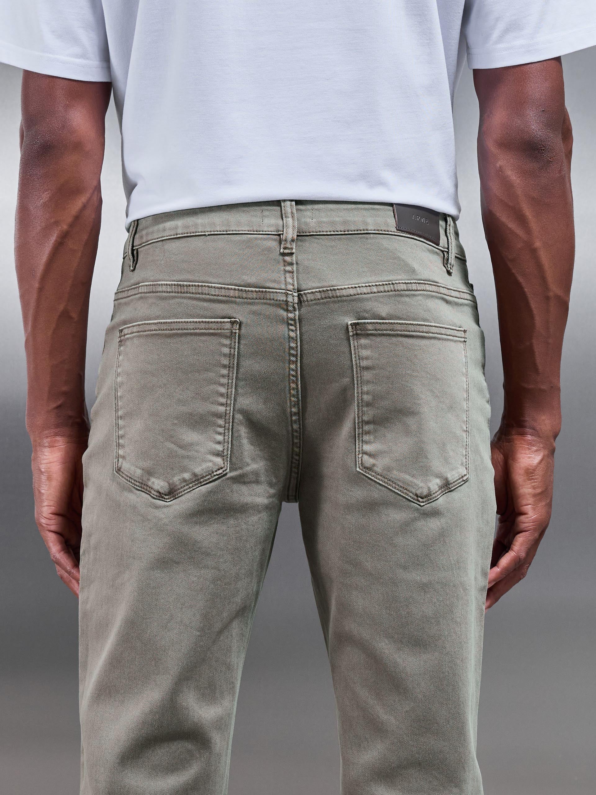 Straight Leg Denim Jeans in Olive