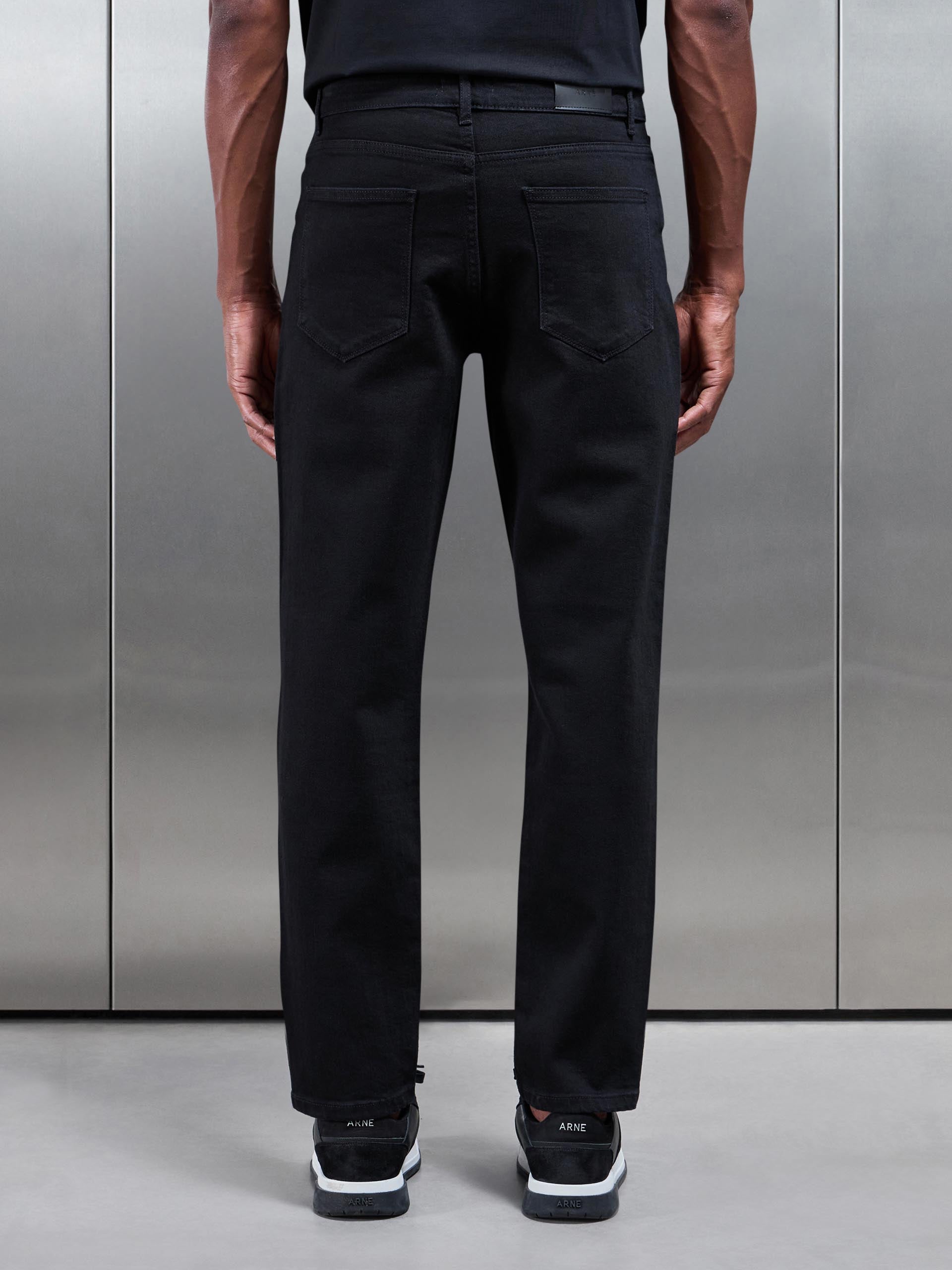 Straight Leg Denim Jeans in Solid Black