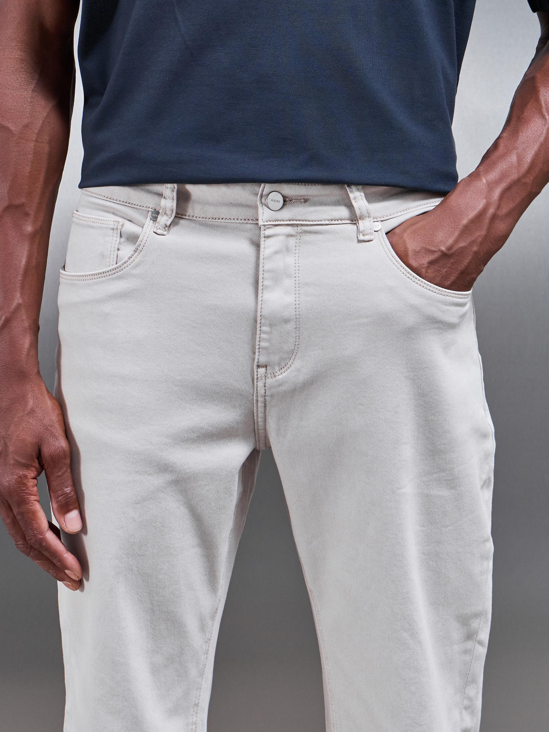 Straight Leg Denim Jeans in Stone