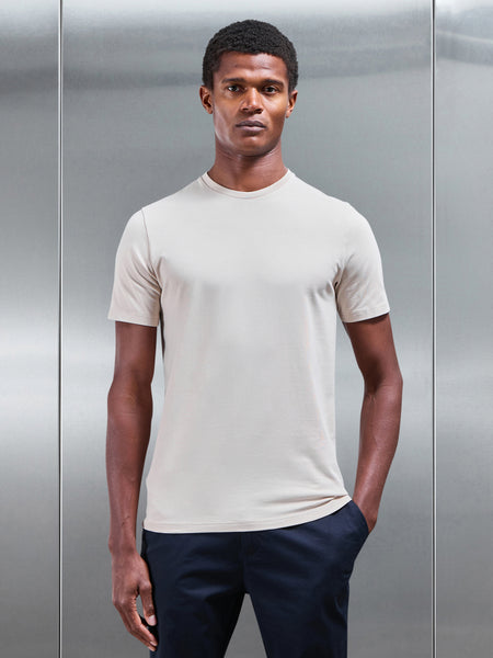Stretch Slim Fit Cotton T-Shirt in Beige