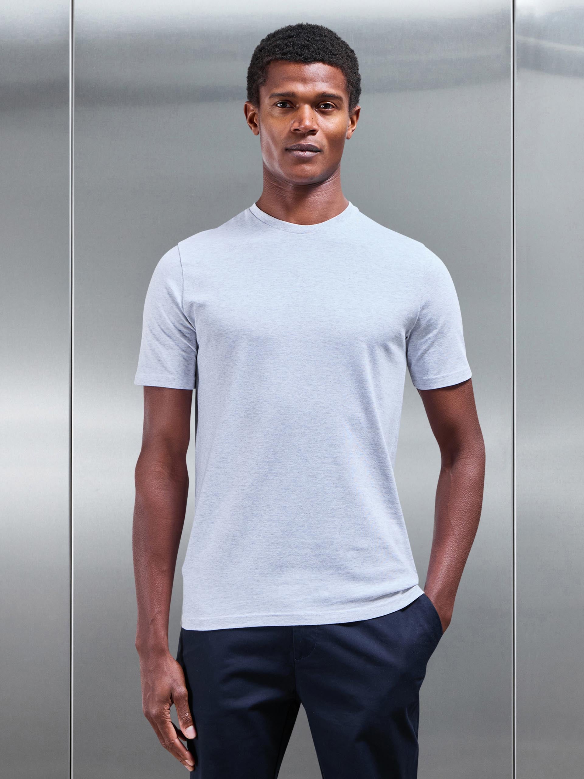 Stretch Slim Fit Cotton T-Shirt in Marl Grey