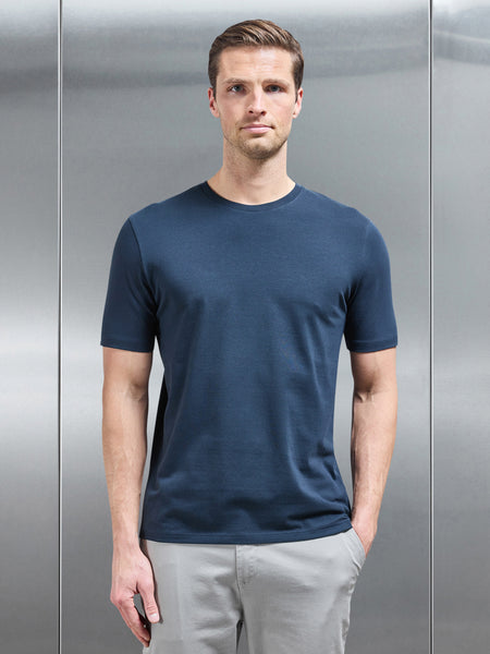 Stretch Slim Fit Cotton T-Shirt in Navy