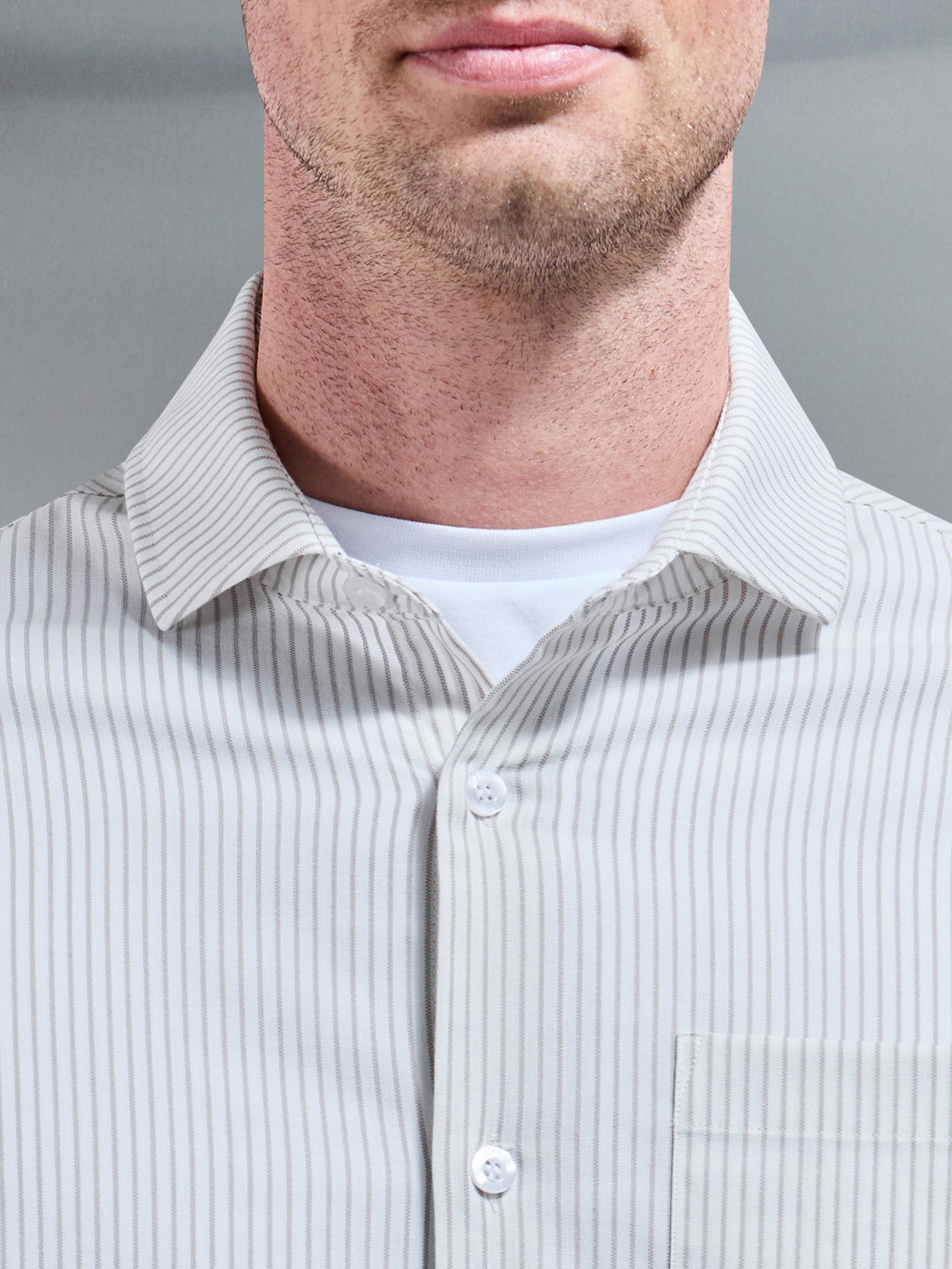 Stripe Long Sleeve Cutaway Collar Shirt in White
