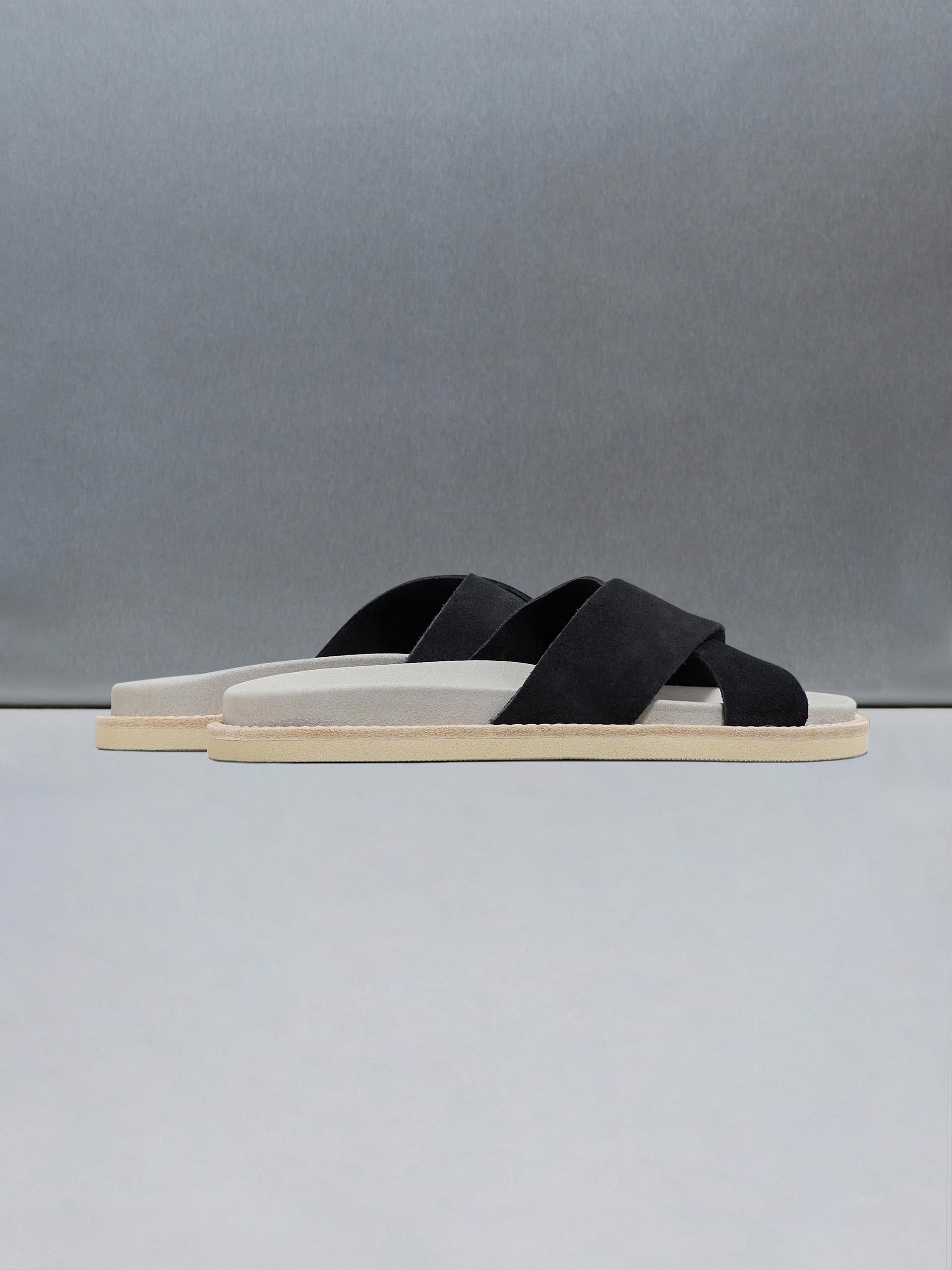 Suede Crossover Slides in Black
