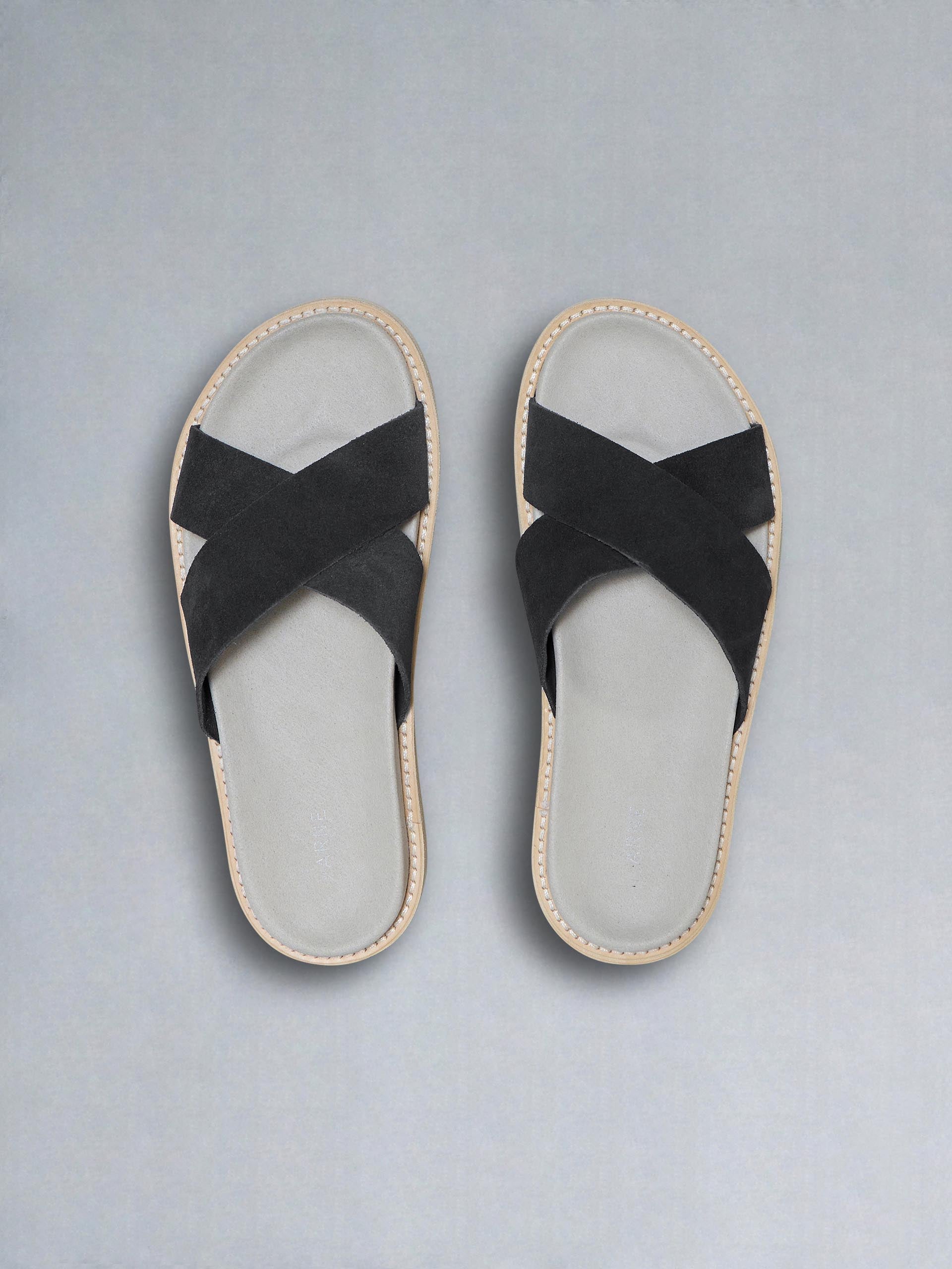 Suede Crossover Slides in Black