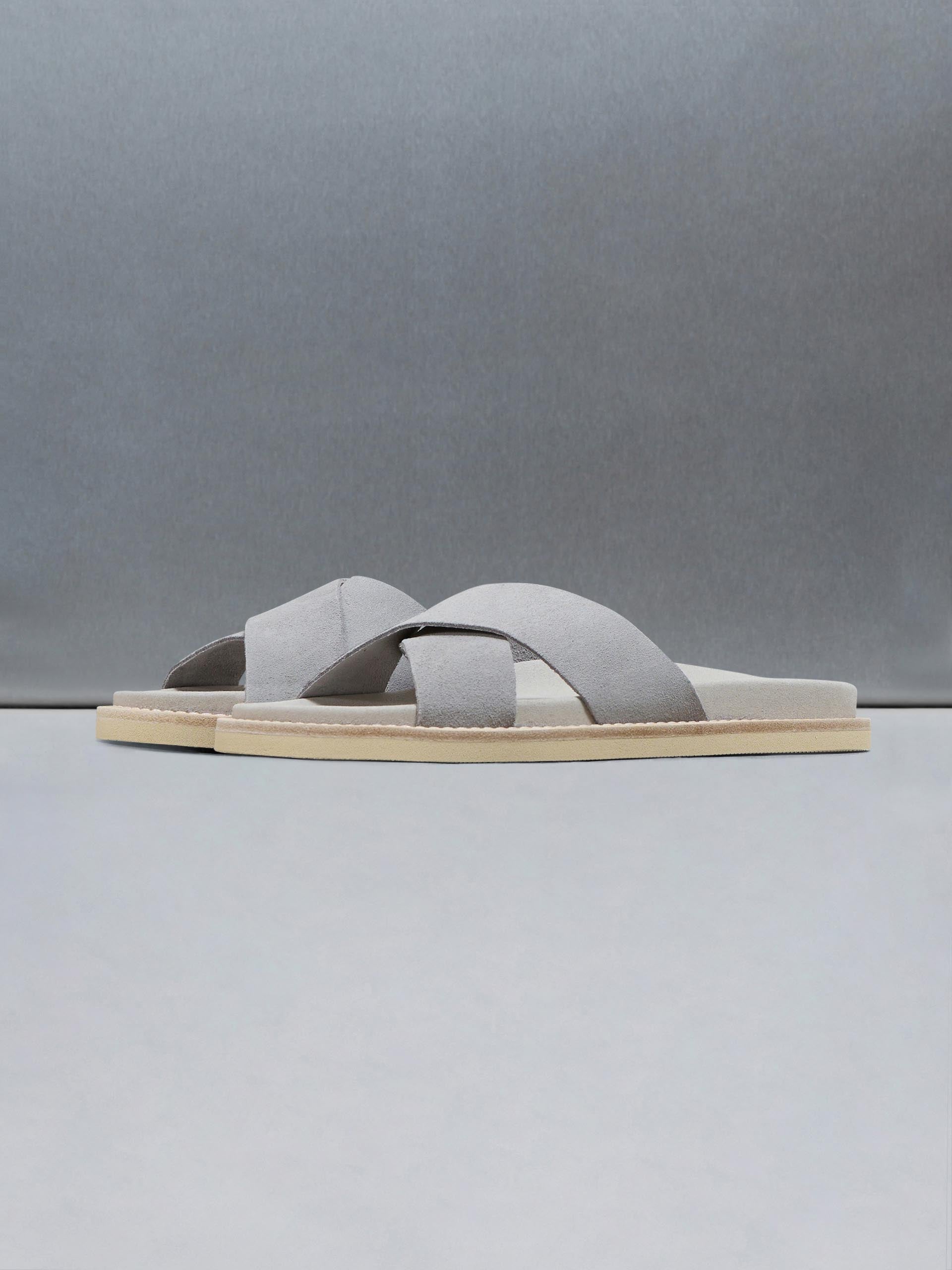 Suede Crossover Slides in Grey