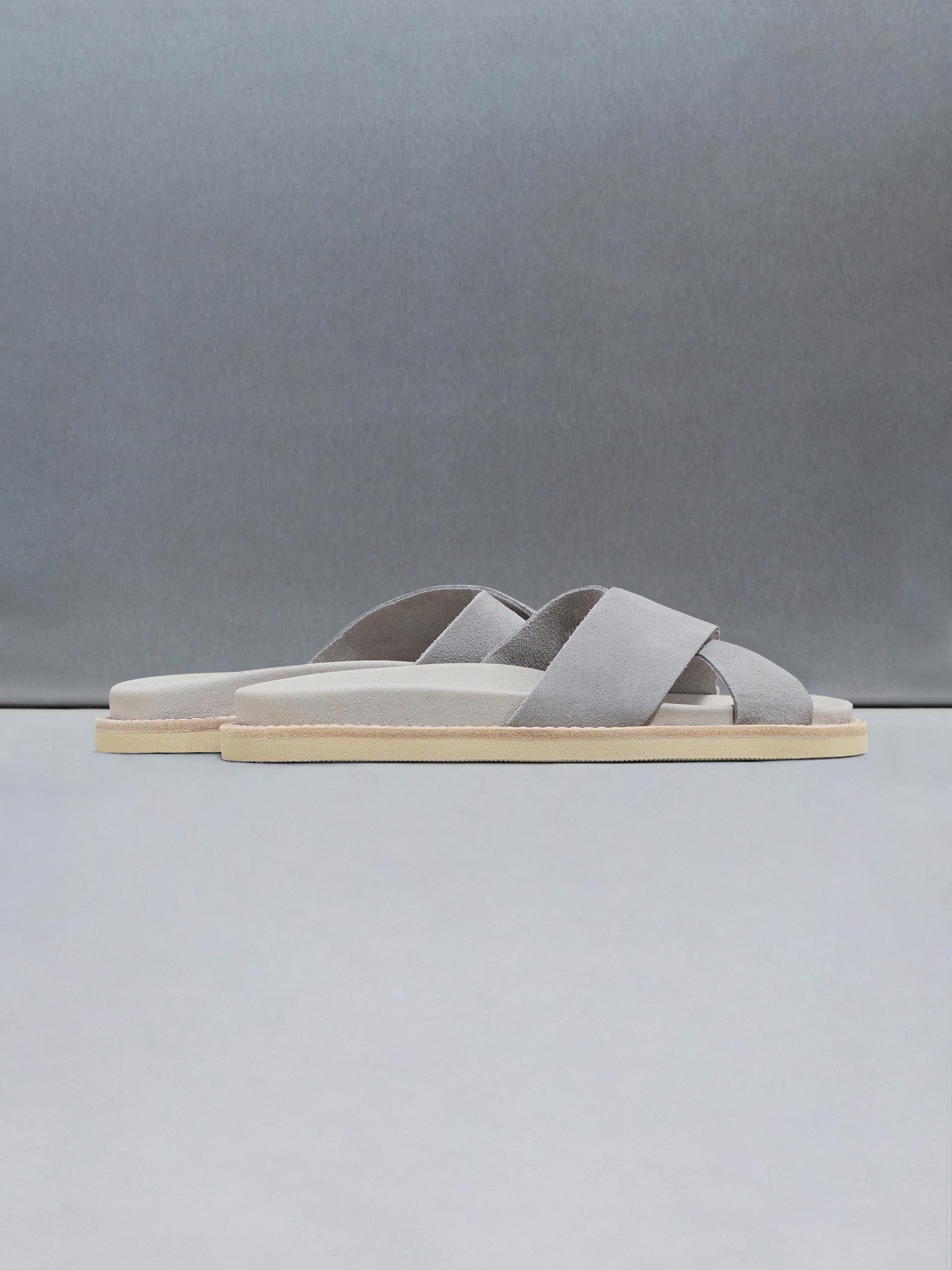 Suede Crossover Slides in Grey