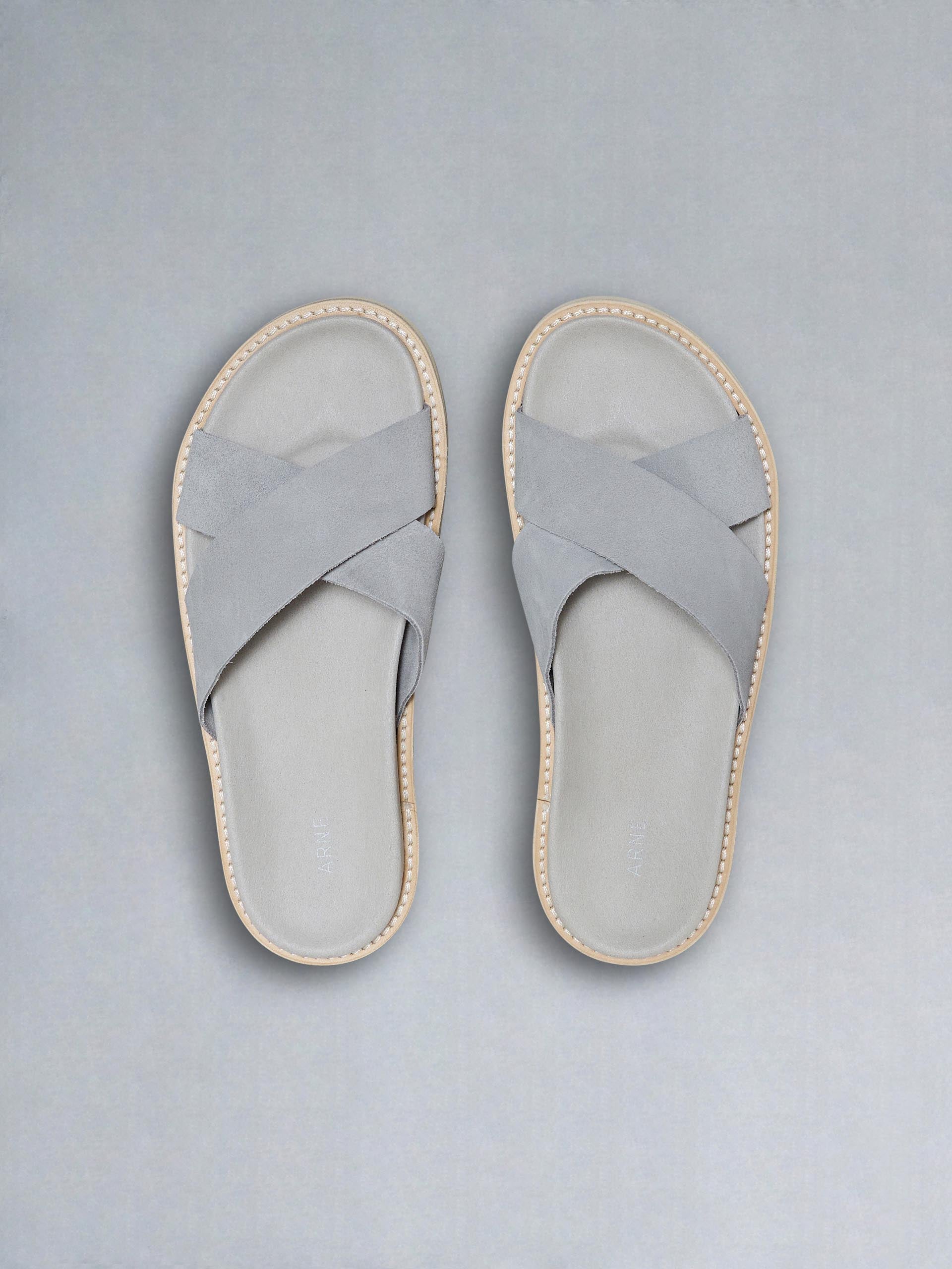Suede Crossover Slides in Grey