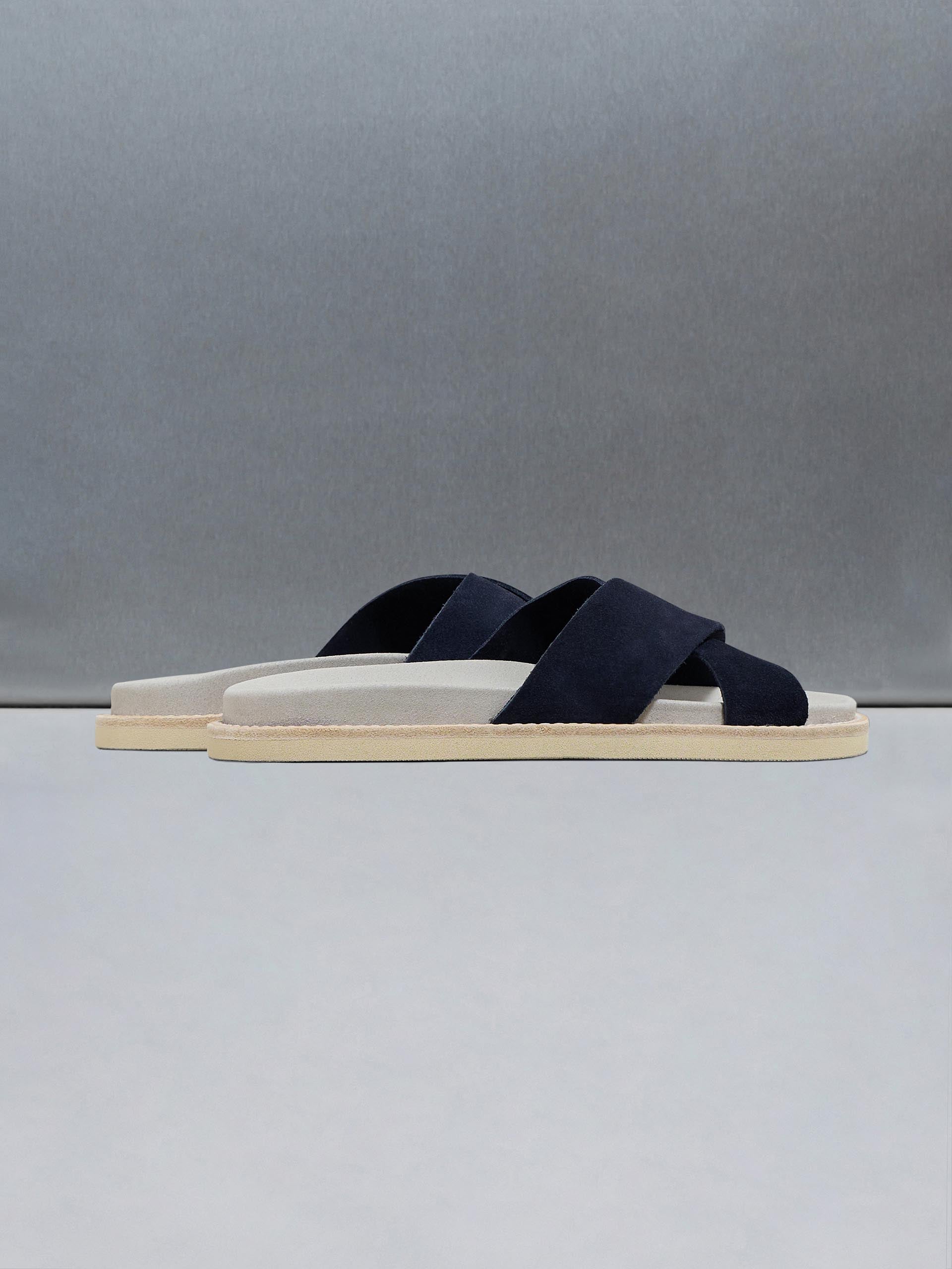 Suede Crossover Slides in Navy