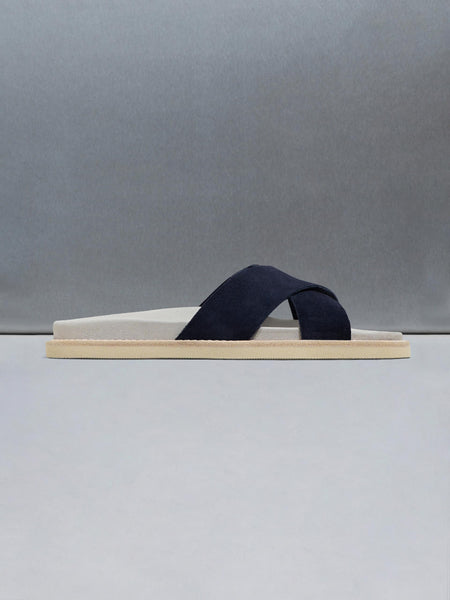 Suede Crossover Slides in Navy