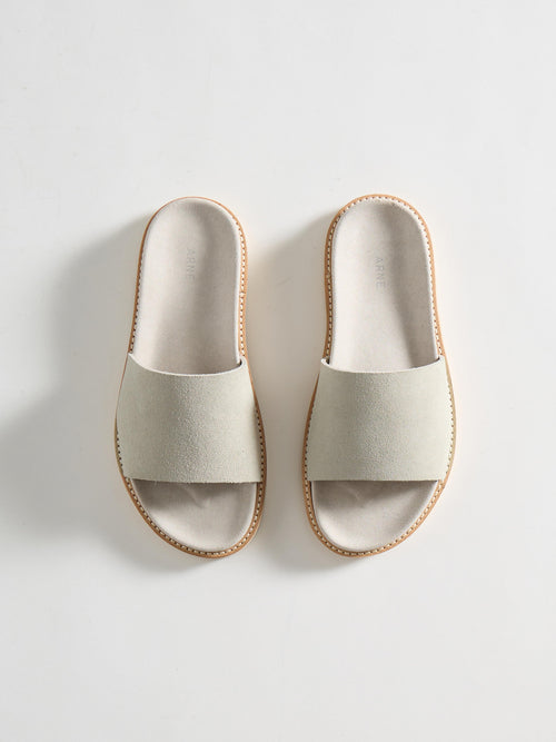 Suede Slides in Stone