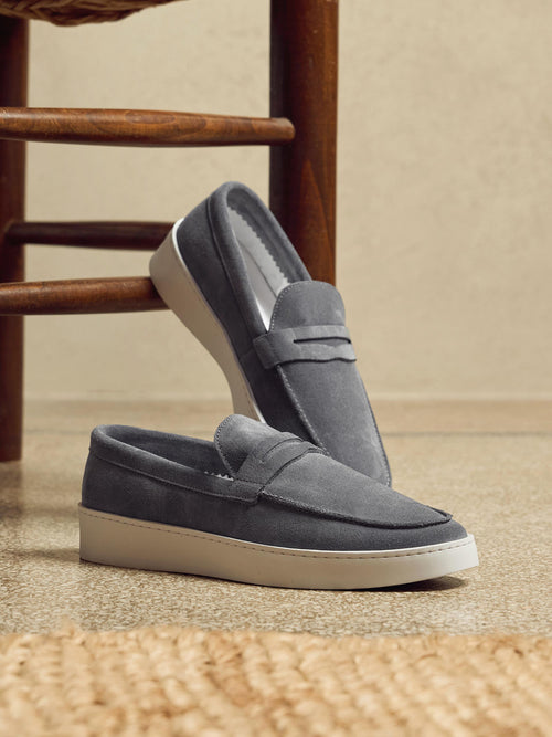 Suede Strap Loafers in Charcoal Grey