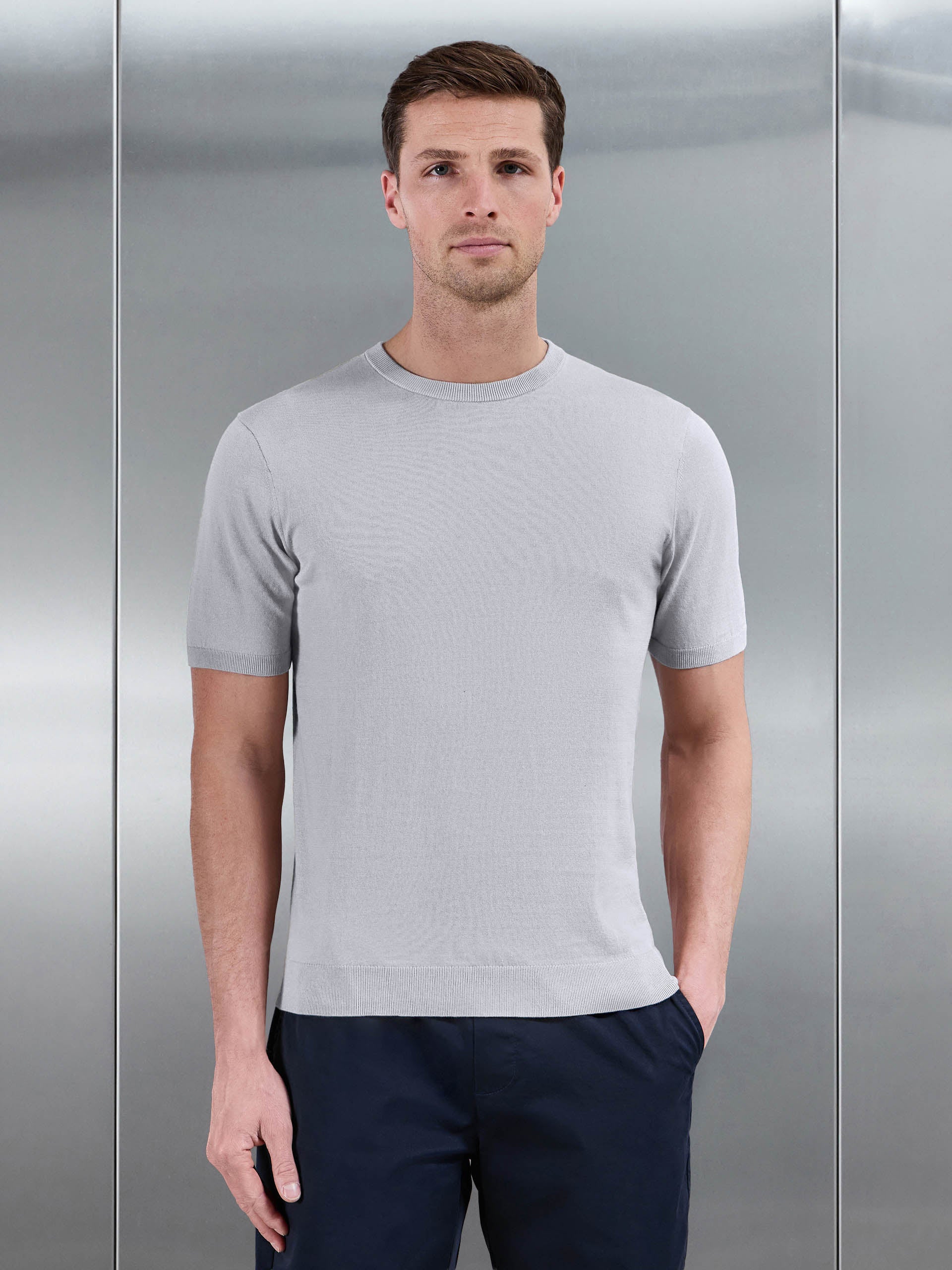 Summer Cotton Knitted T-Shirt in Stone