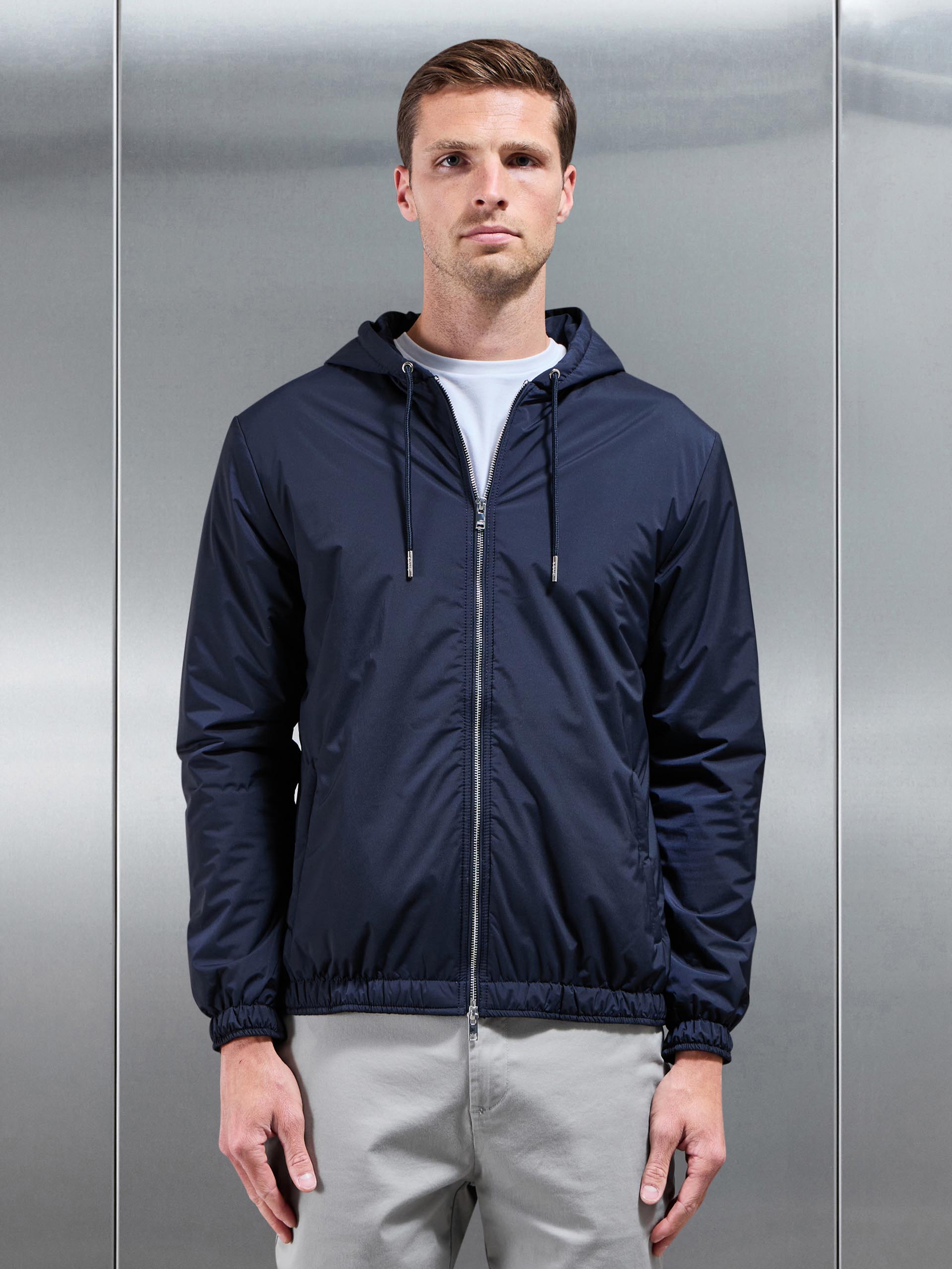 Shell Padded Nylon Windbreaker in Navy