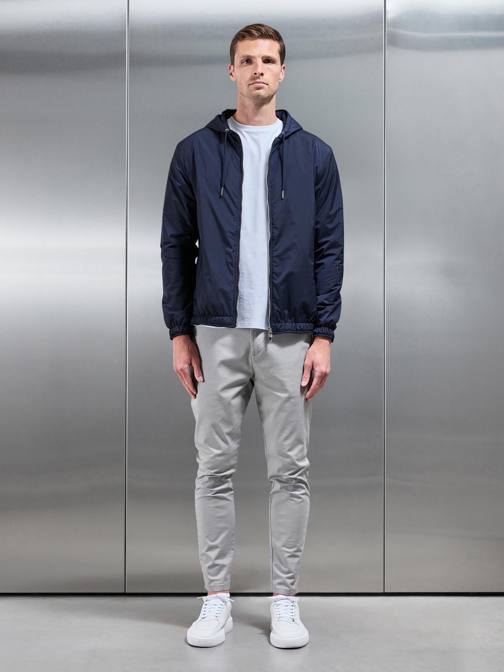 Shell Padded Nylon Windbreaker in Navy