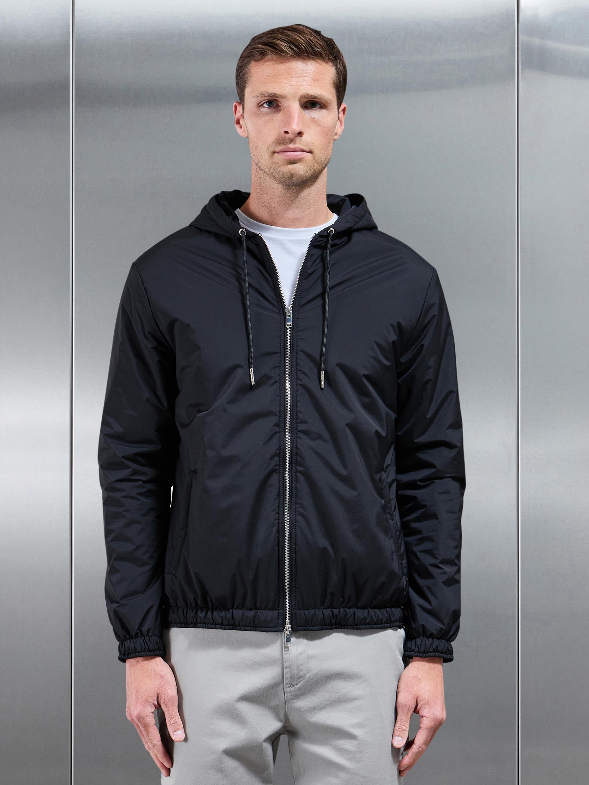 Shell Padded Nylon Windbreaker in Black