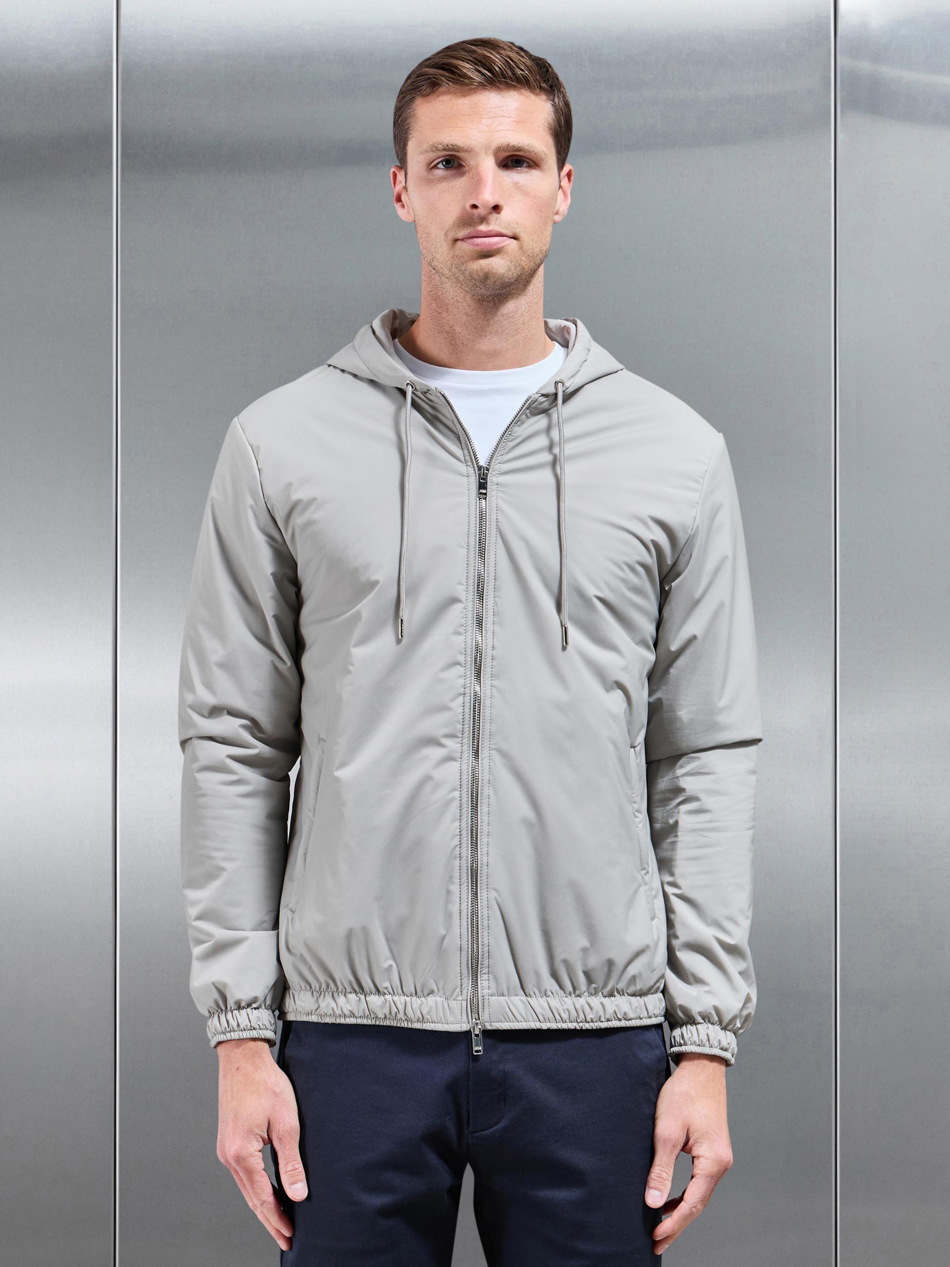 Shell Padded Nylon Windbreaker in Stone