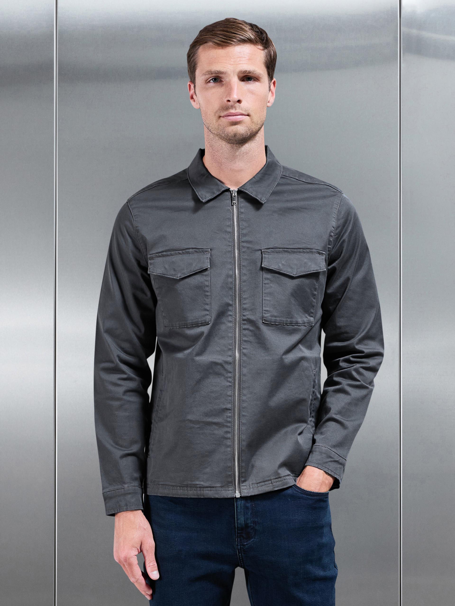 Tailored Cotton Cargo Jacket in Grey