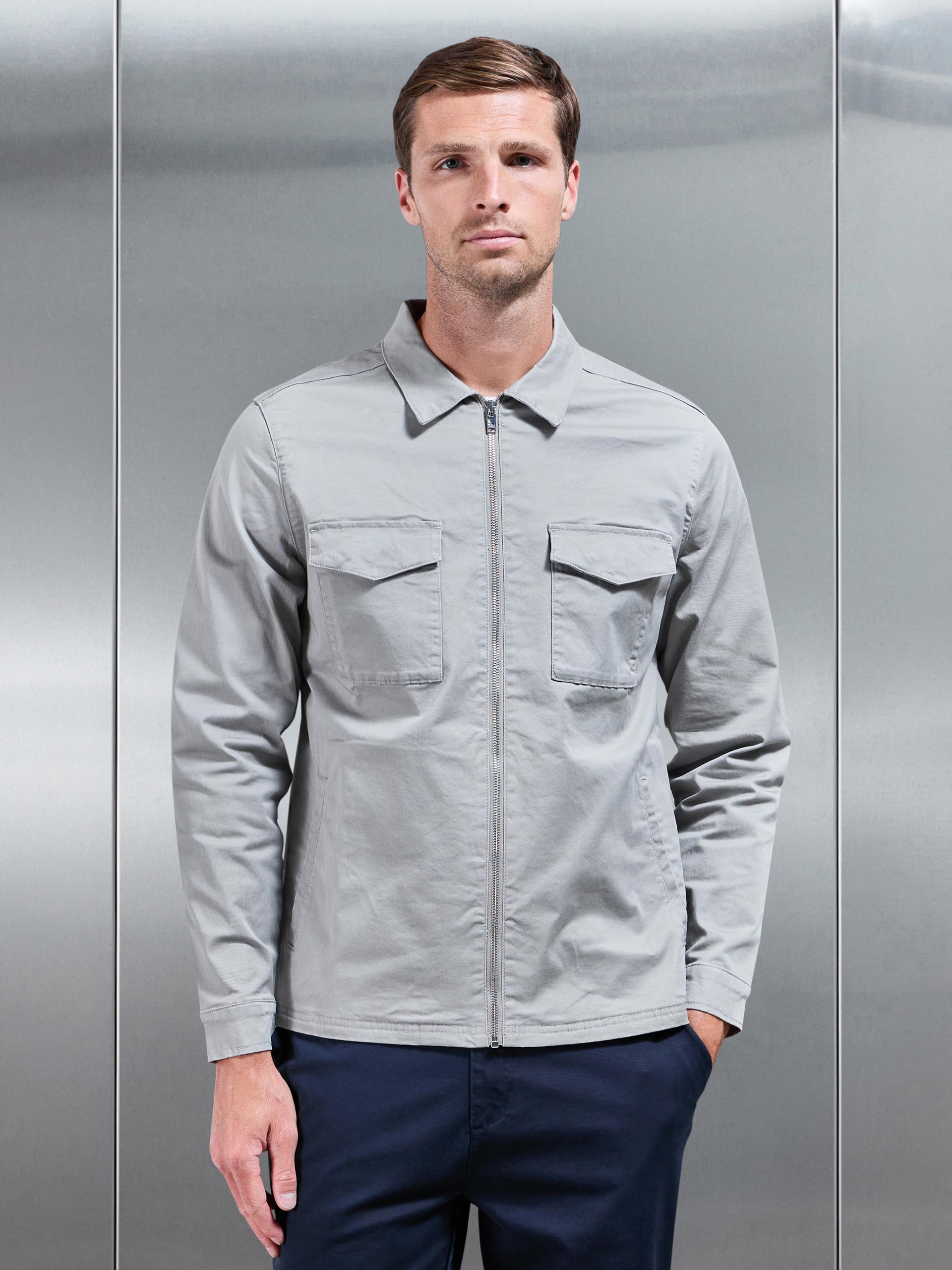Tailored Cotton Cargo Jacket in Stone