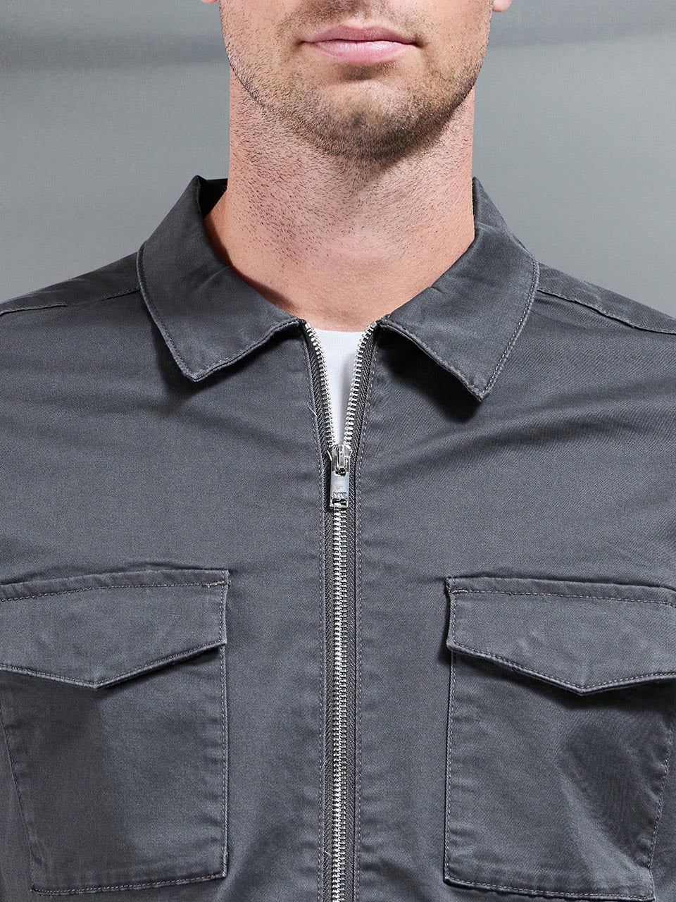 Tailored Cotton Cargo Jacket in Grey