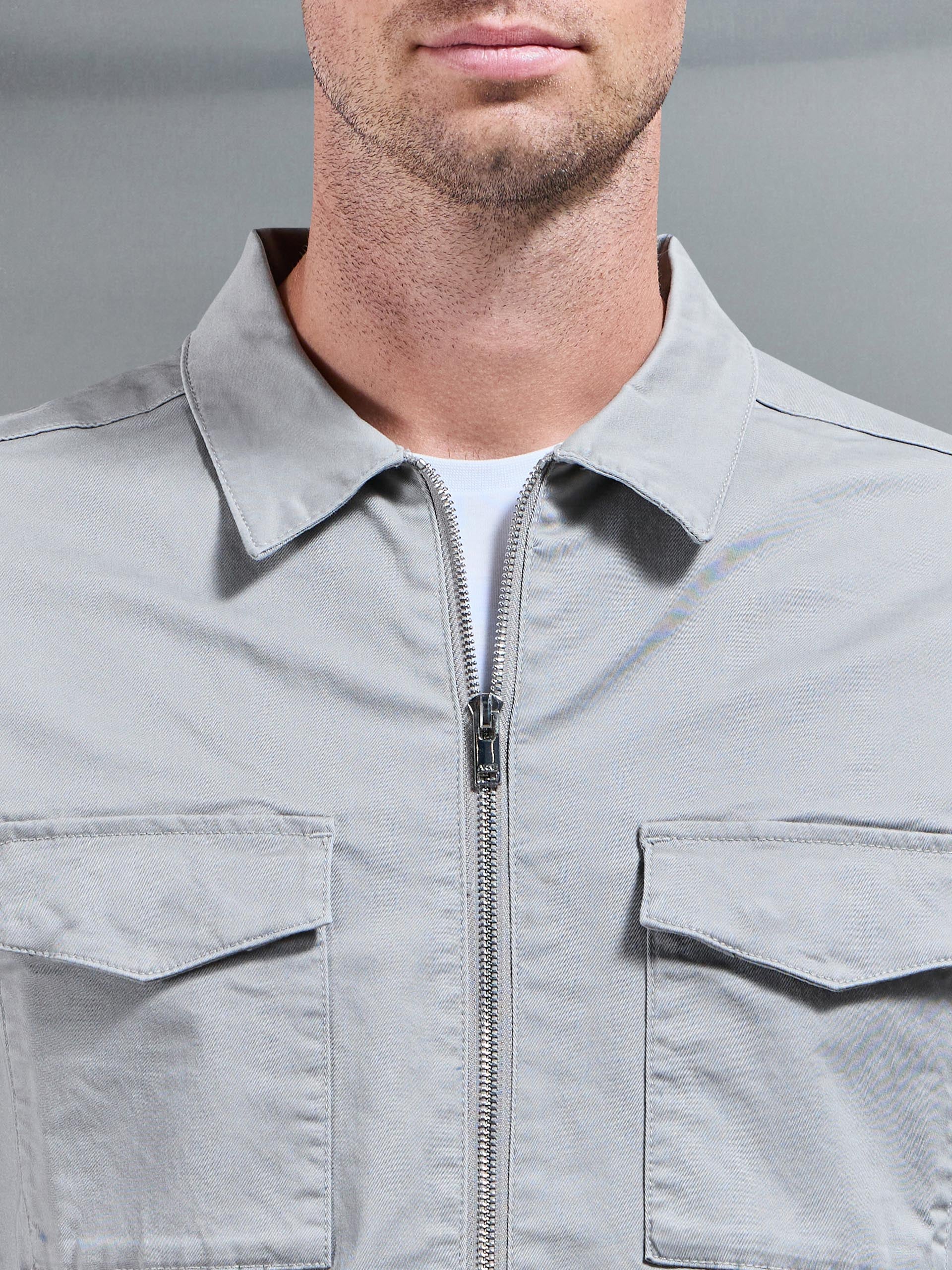 Tailored Cotton Cargo Jacket in Stone