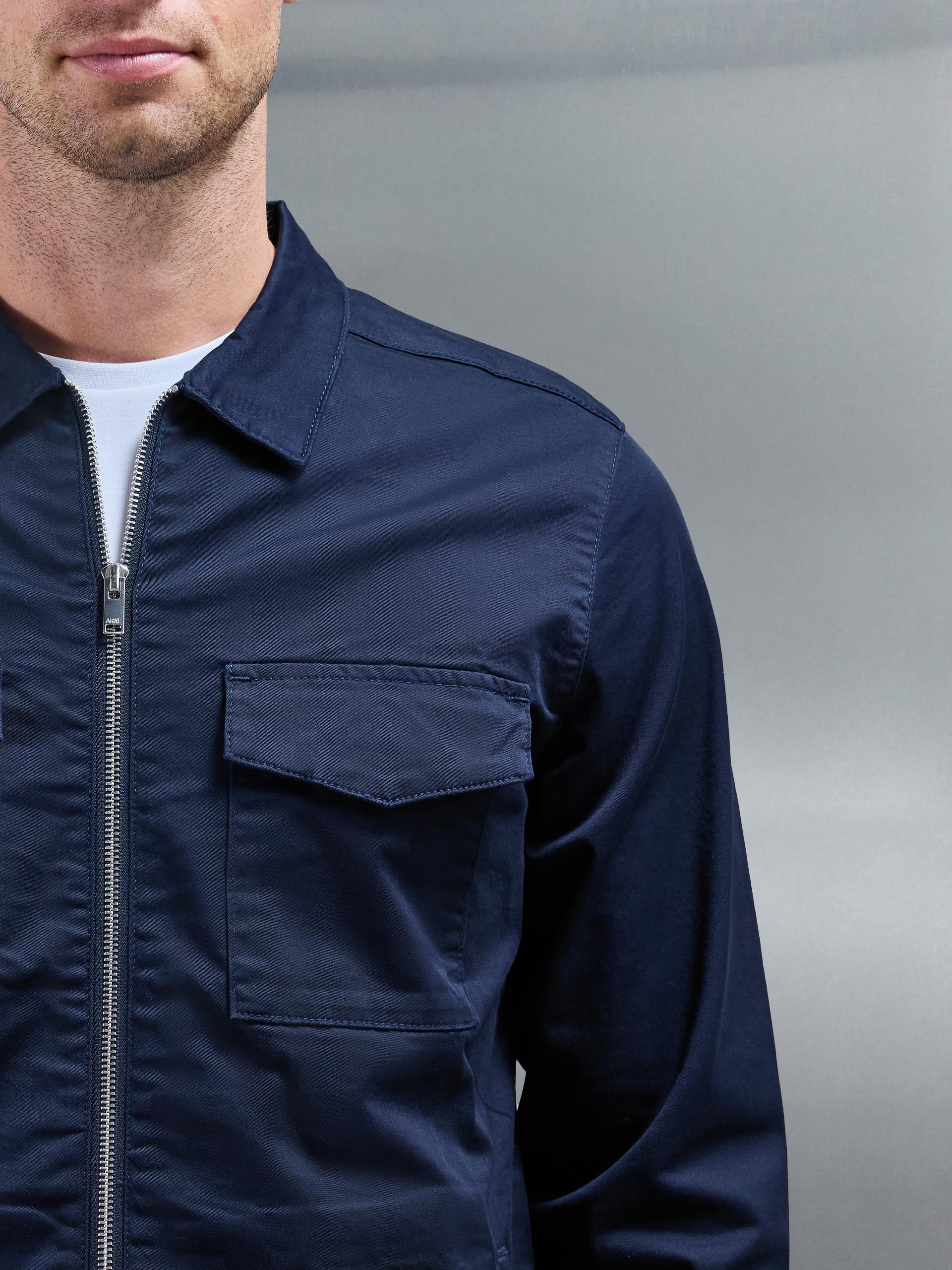 Tailored Cotton Cargo Jacket in Navy