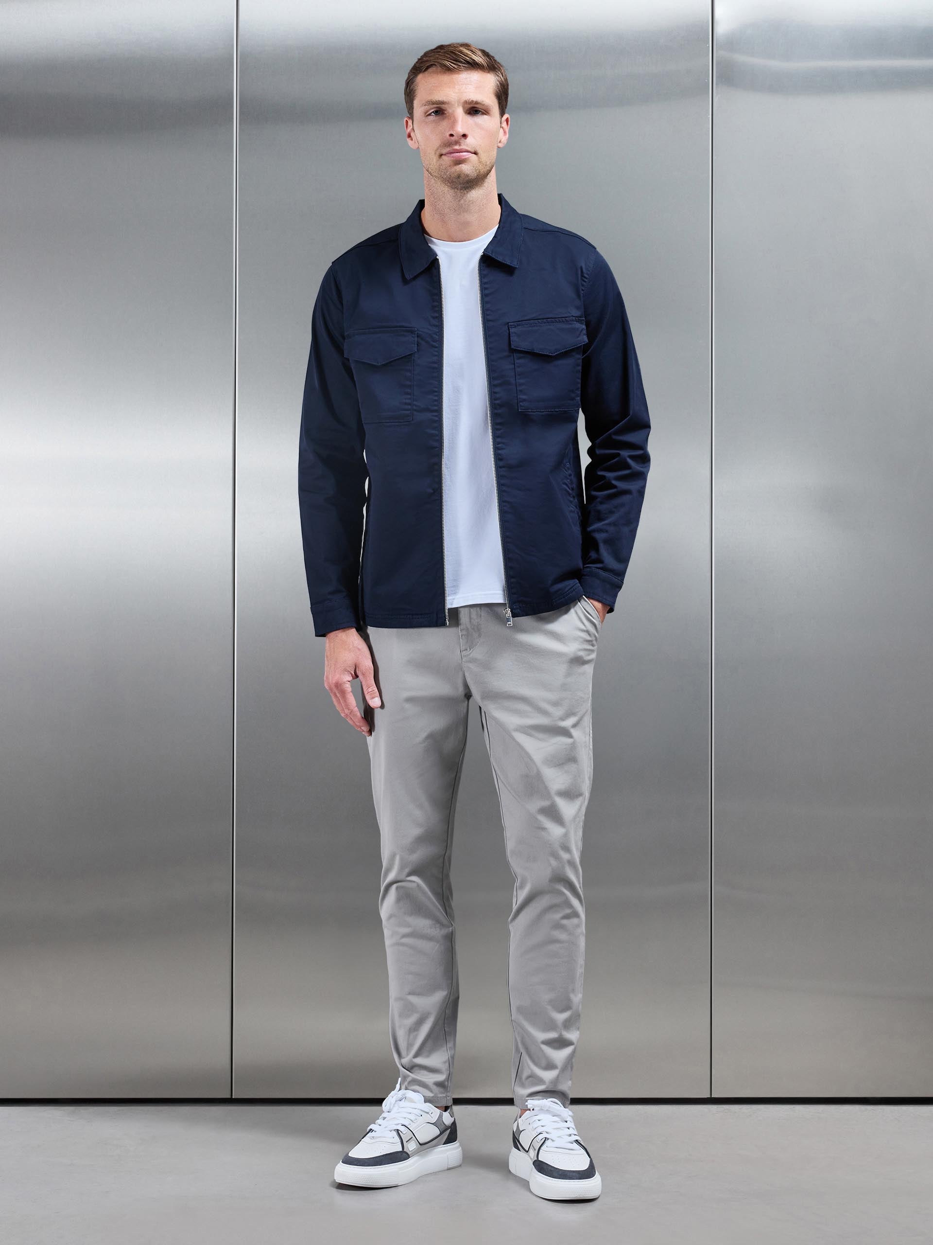 Tailored Cotton Cargo Jacket in Navy