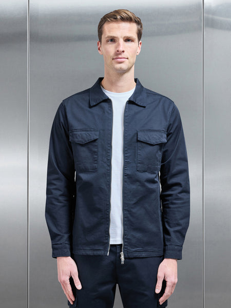 Tailored Cotton Cargo Jacket in Navy