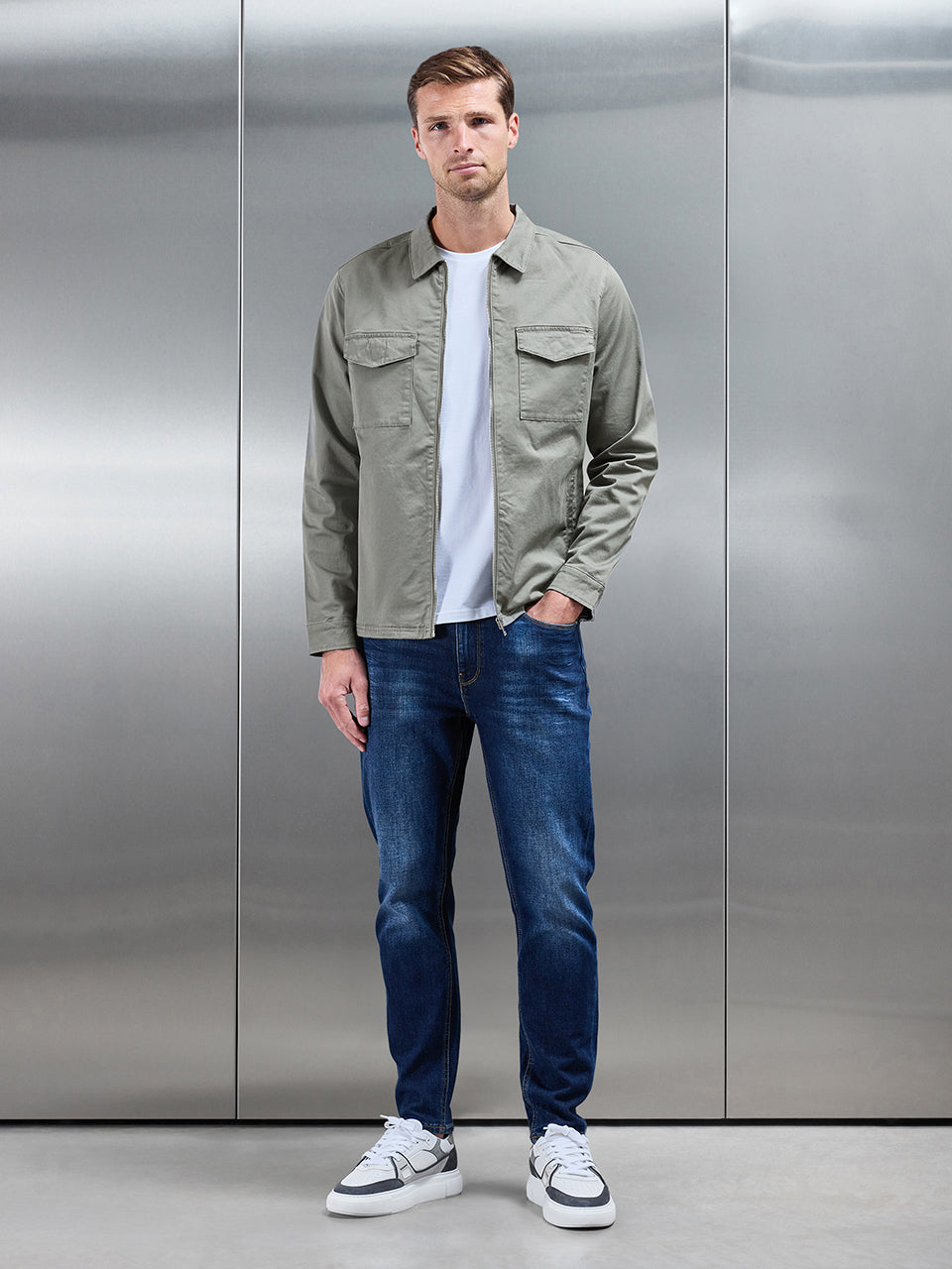 Tailored Cotton Cargo Jacket in Olive