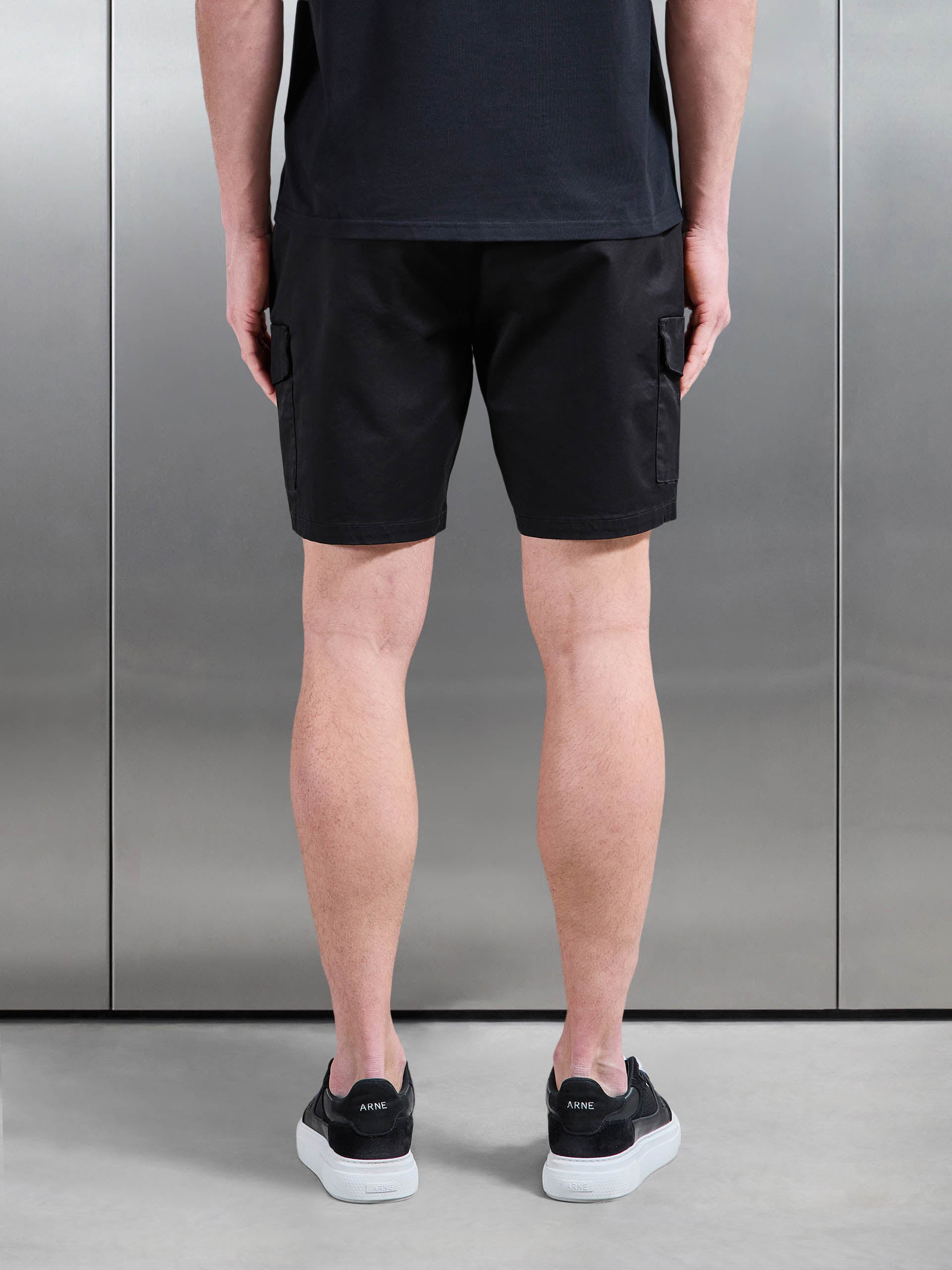 Tailored Drawstring Cargo Short in Black