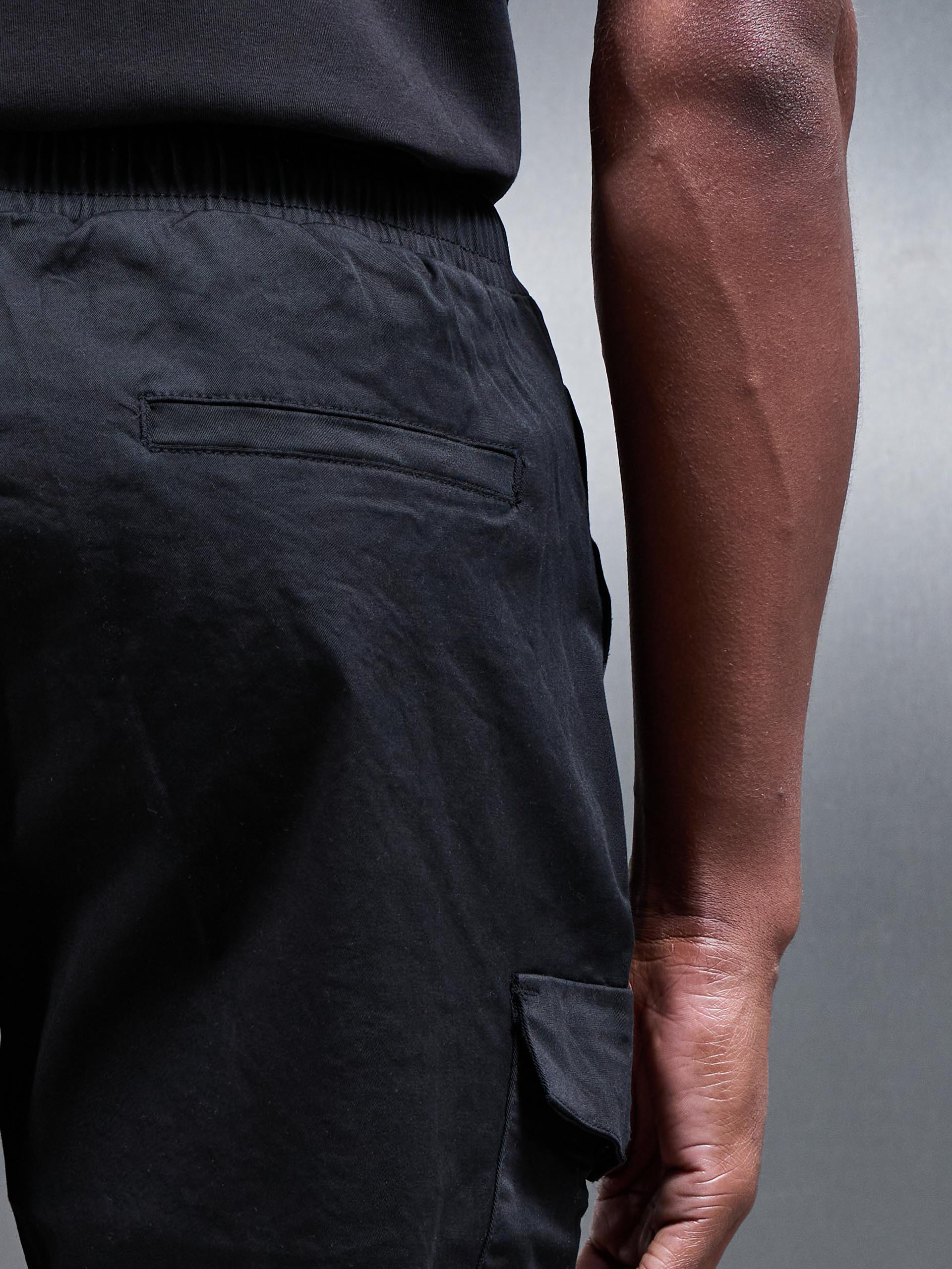 Tailored Drawstring Cargo Short in Black