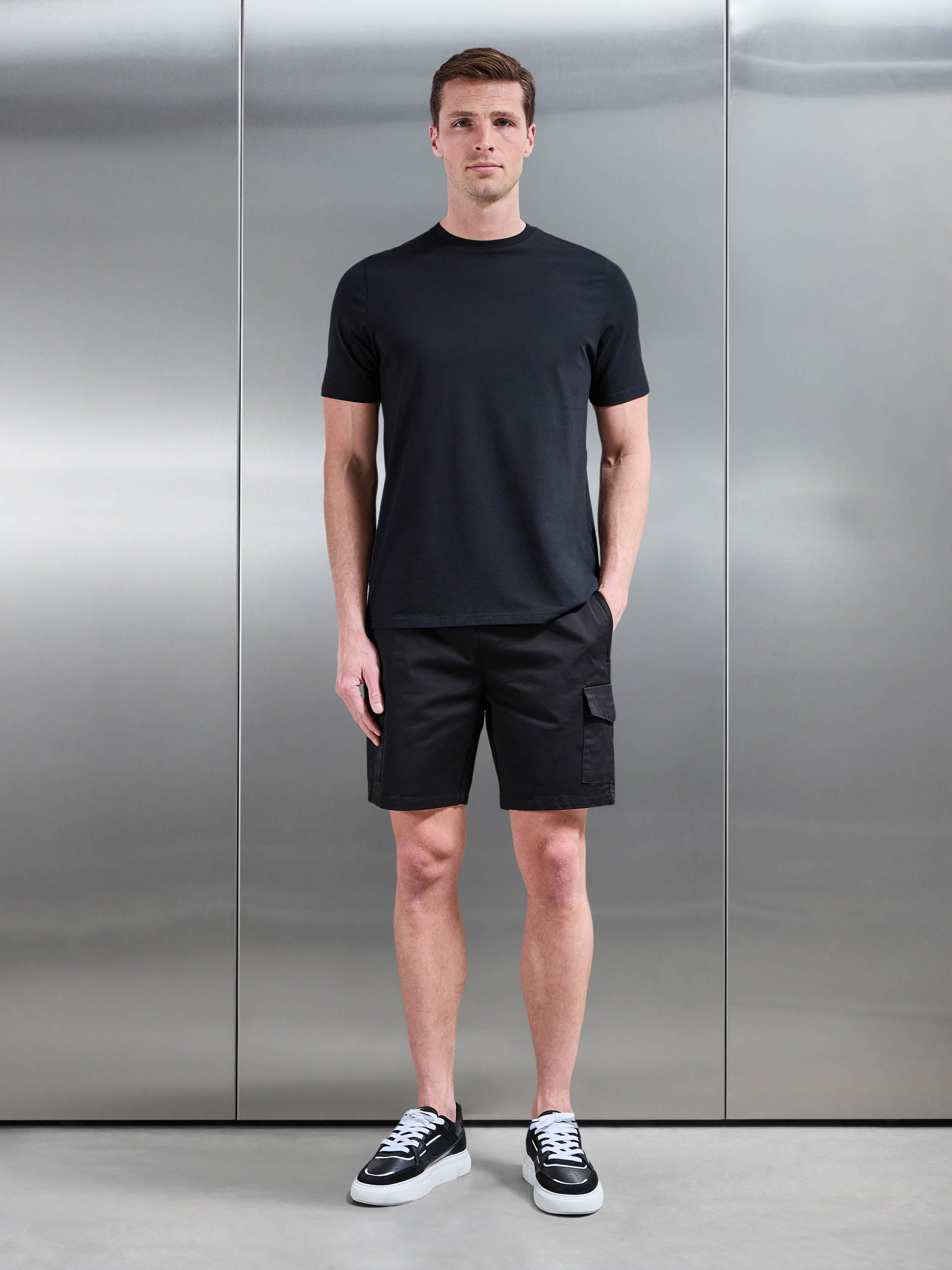 Tailored Drawstring Cargo Short in Black