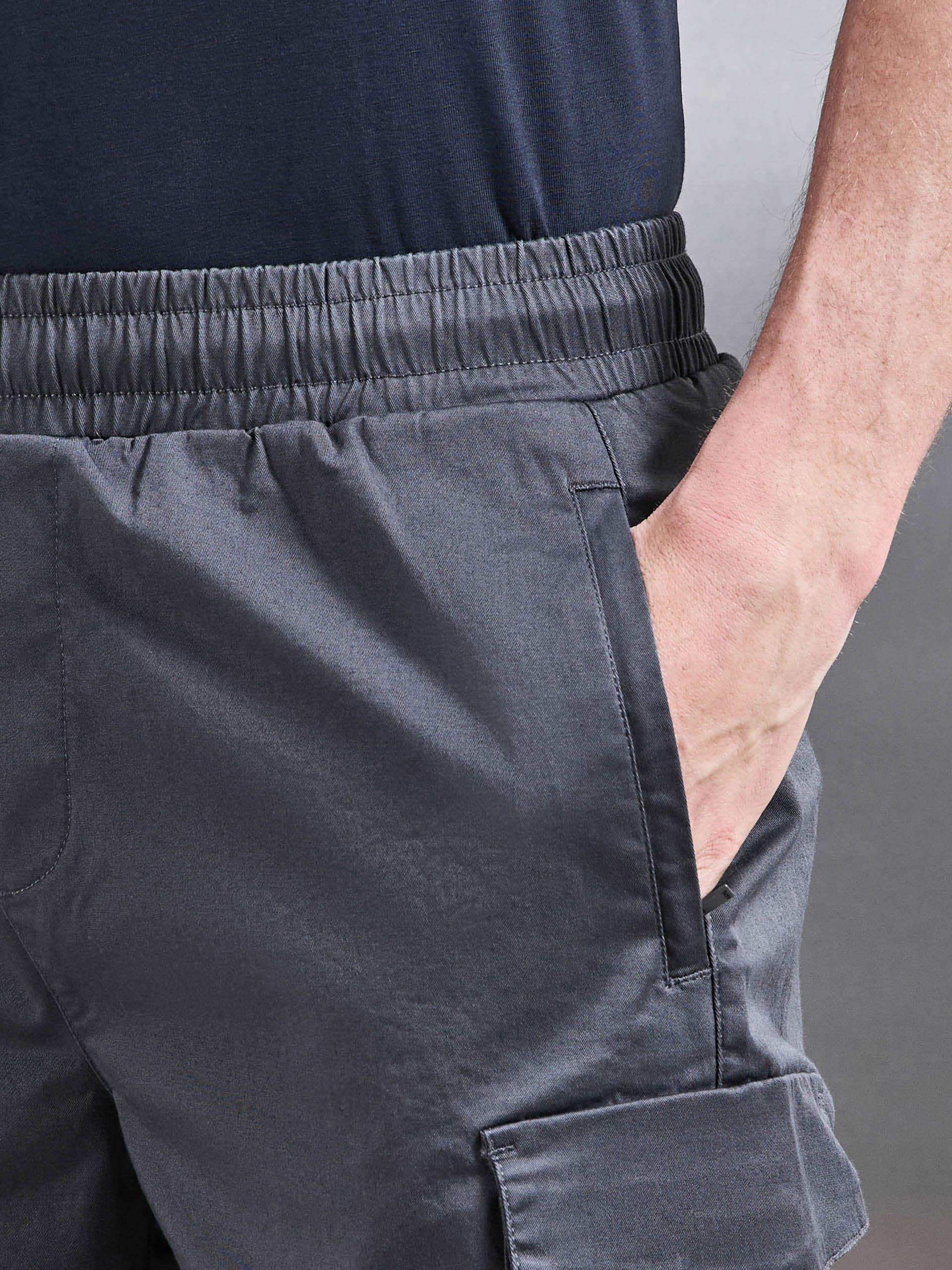 Tailored Drawstring Cargo Short in Grey