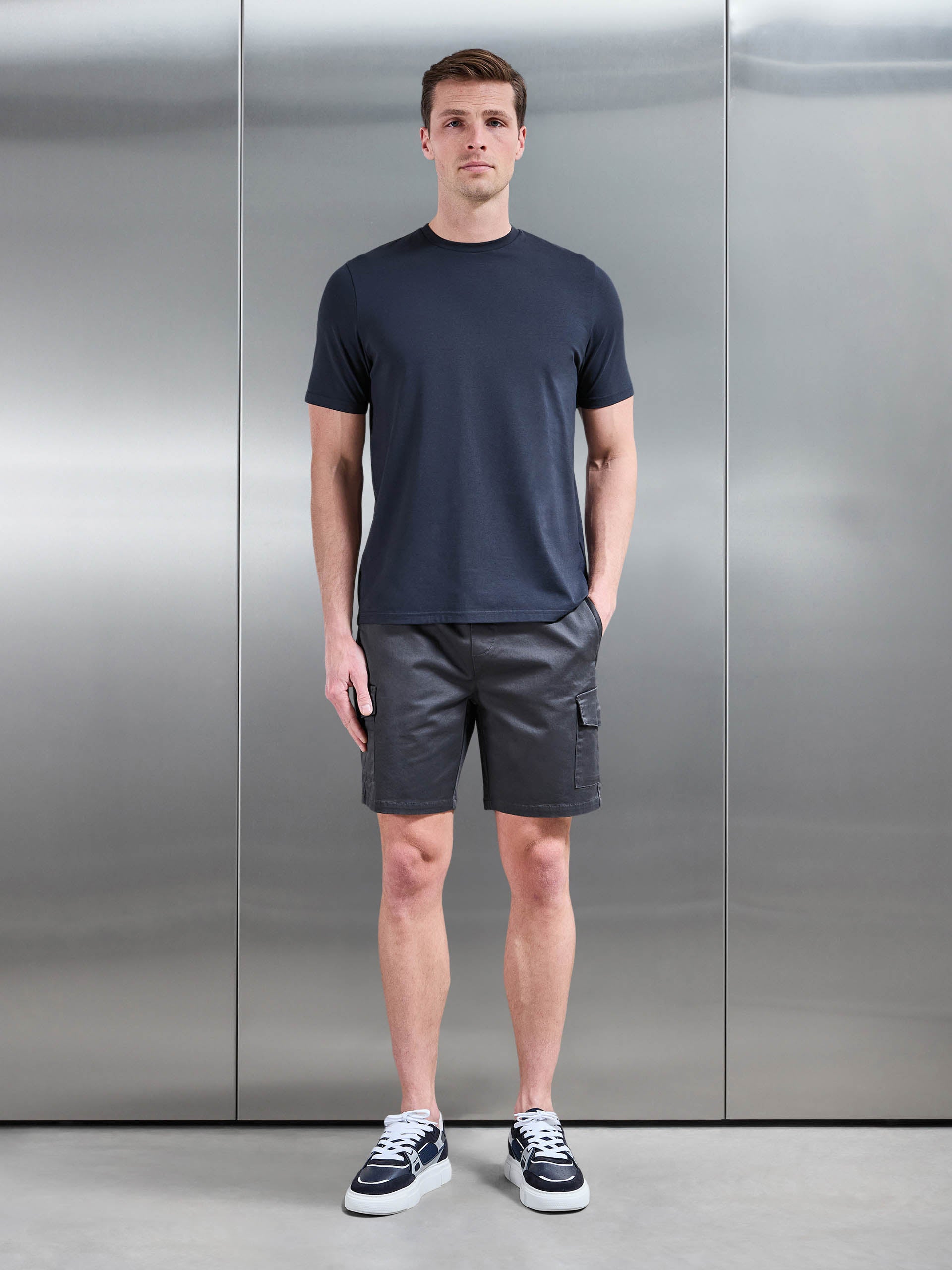 Tailored Drawstring Cargo Short in Grey