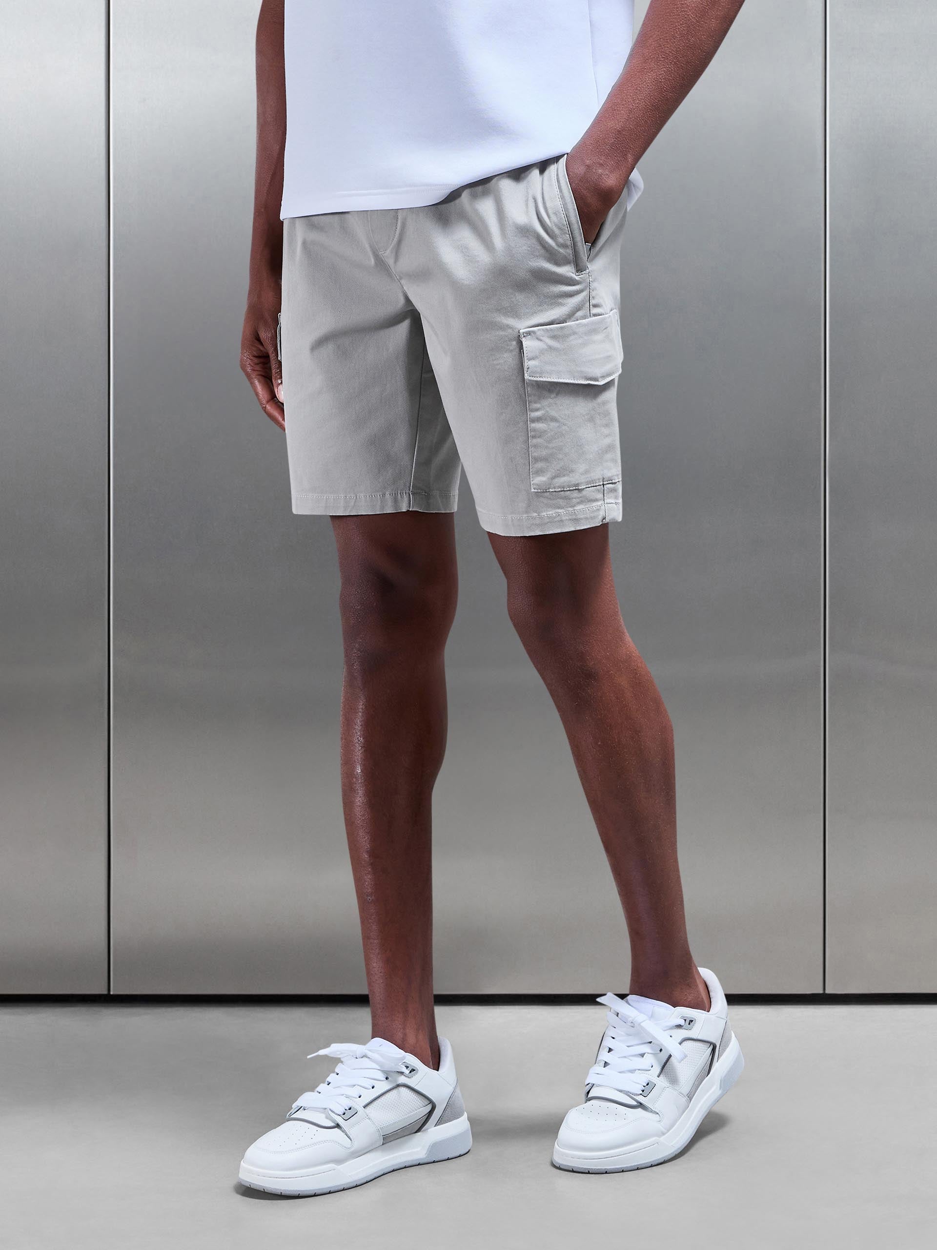 Tailored Drawstring Cargo Short in Stone