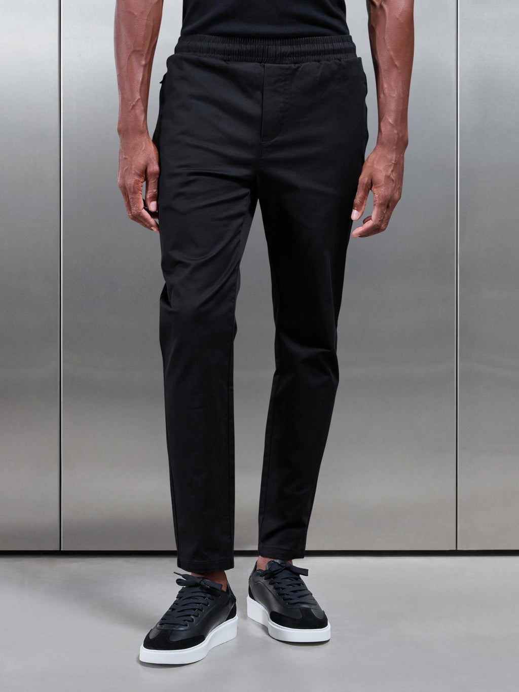 Tailored Drawstring Chino Trouser in Black