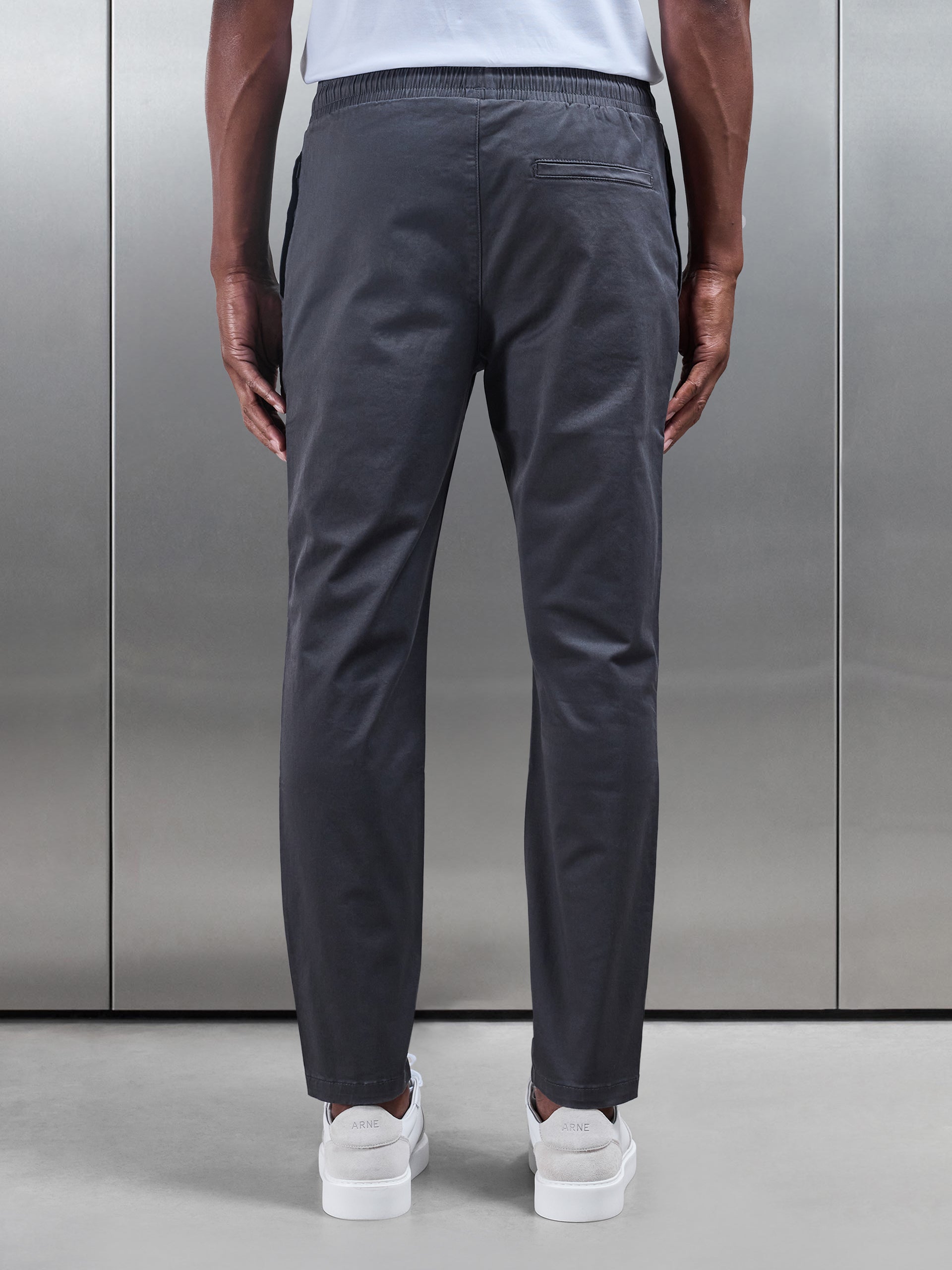 Tailored Drawstring Chino Trouser in Grey