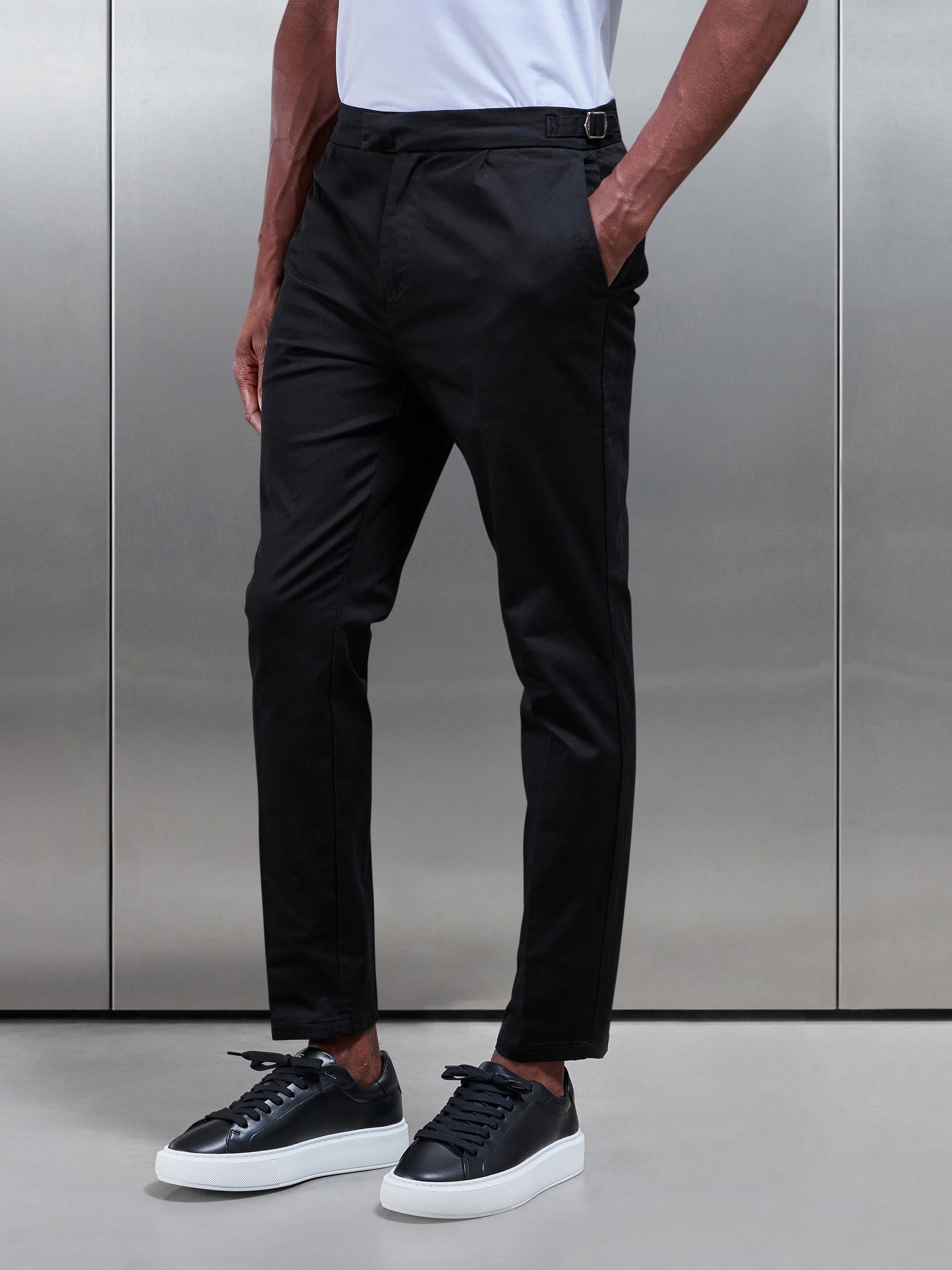 Tailored Side Adjuster Chino Trouser in Black