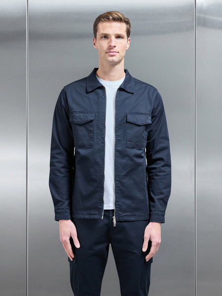 Tailored Cotton Cargo Jacket in Navy