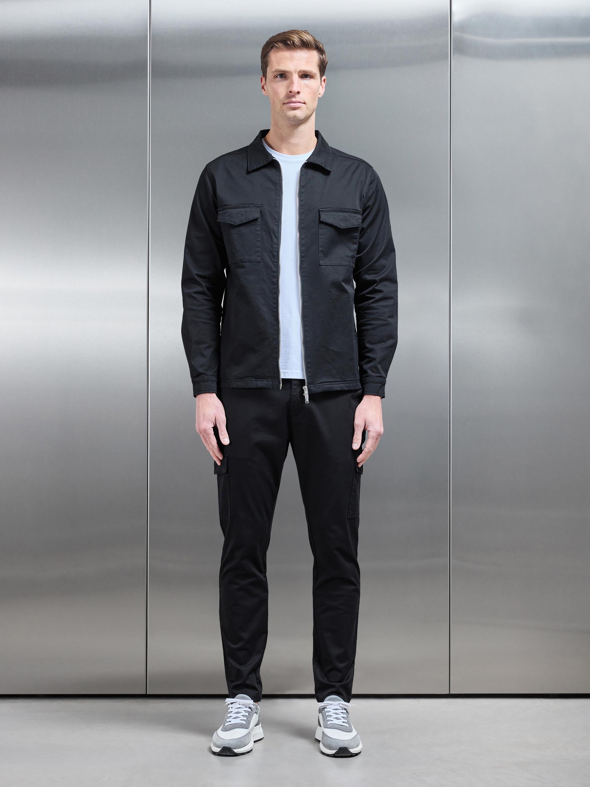 Tailored Cotton Cargo Pant in Black