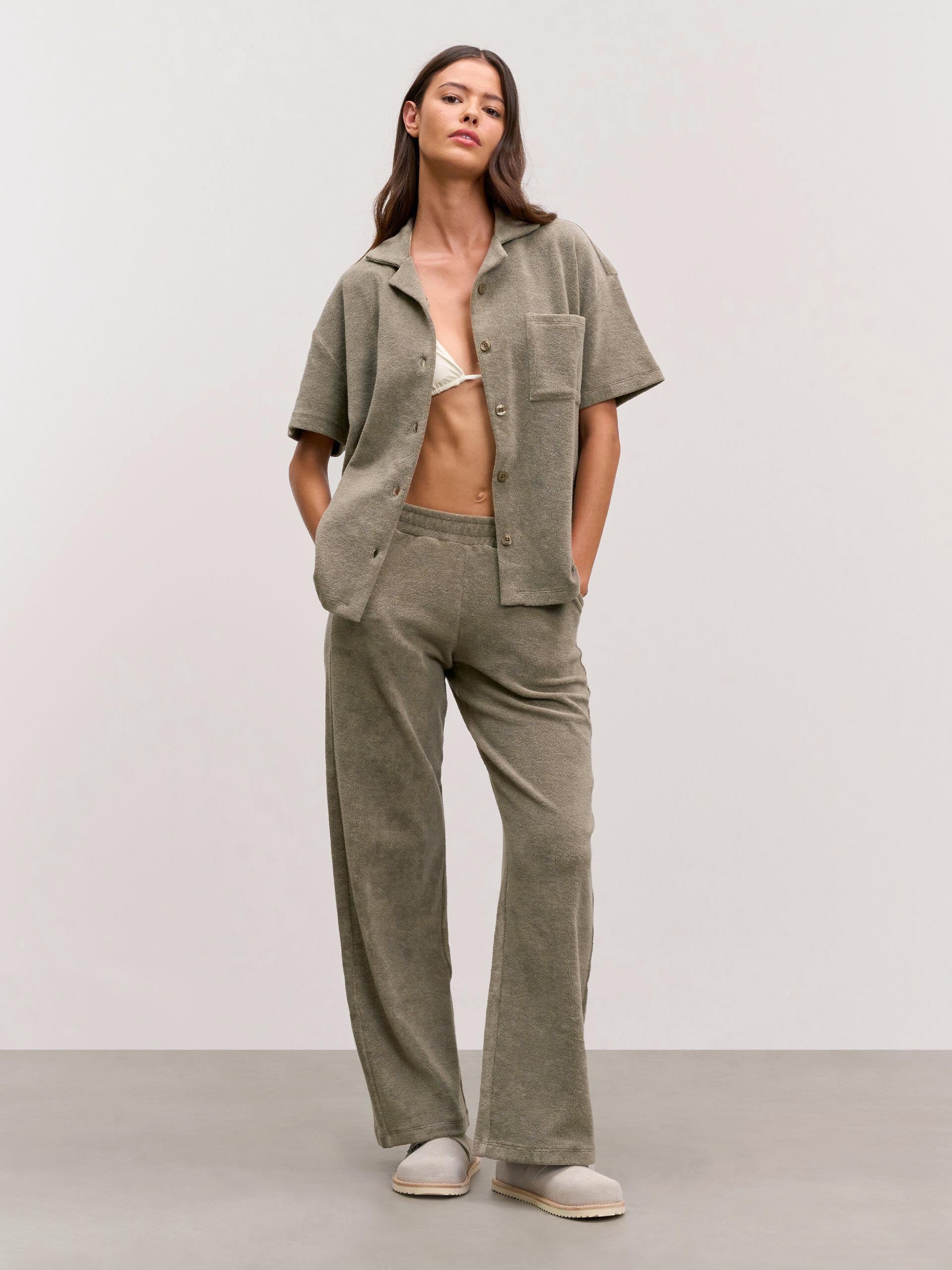 Womens Towelling Trouser in Taupe